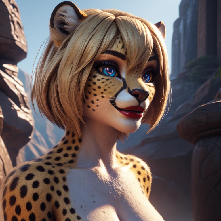 (anthro furry:1.2),1girl, solo, MiyuCzar, female, lynx, (brown fluffy fur, lynx ears, blue eyes, small breasts, gold hoop ear ring), (tight bra and panties), (standing, blowing kiss,), (masterpiece:1.2), hires, ultra-high resolution, 8K, high quality, (sharp focus:1.2), clean, crisp, cinematic,