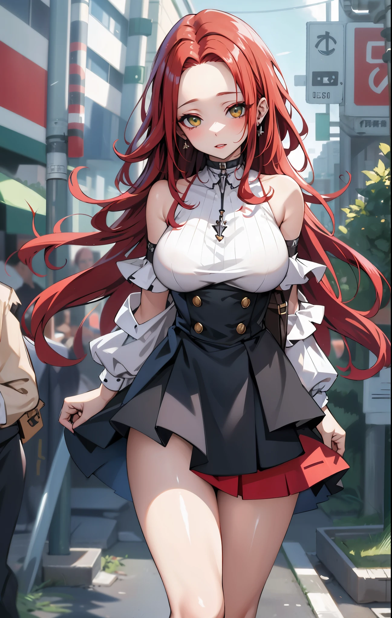 Satsuki Nakano, Itsuki Nakano, bangs, blue eyes, hair between eyes, Ahoge, redhead, star \(symbol\), hair ornaments, smile,blush,star hair ornaments,animal ears raccoon ears,Animal tail Tanuki tail,bare shoulders,red official shoulder dress,long skirt,very sandals,turn around,city,Walking outdoors, city
壊す (masterpiece:1.2), highest quality, High resolution, unity 8k wallpaper, (shape:0.8), (beautiful and detailed eyes:1.6), highly detailed face, perfect lighting, Very detailed CG, (perfect hands, perfect anatomy),