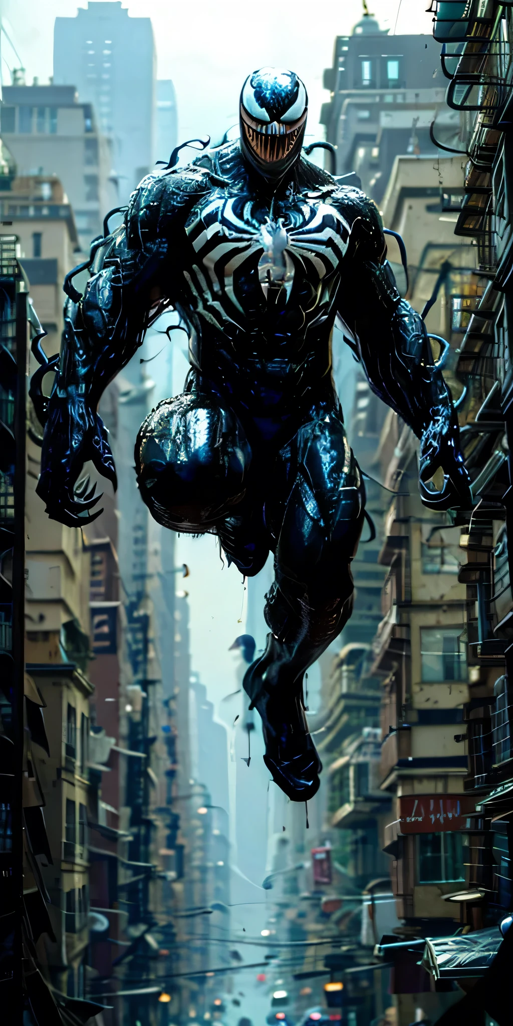 Venom is in New York City balancing on buildings (((4k masterpiece ))) (((aesthetic!!!)))