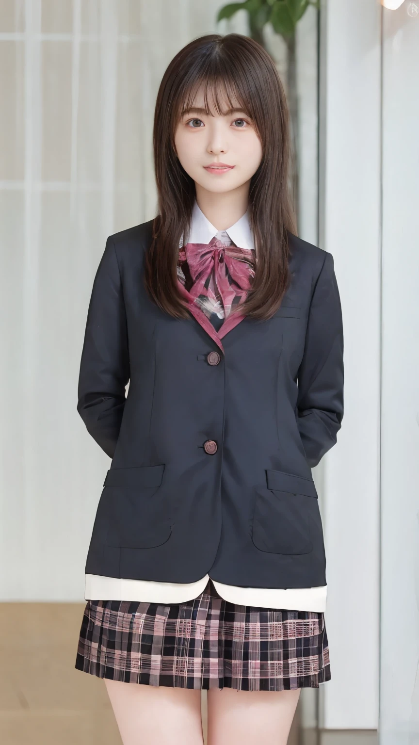 Real 8K high quality image 、 Large cherry trees line each side for a long time、 Cute high school girl、In a super miniskirt and a cute uniform、Model body type that is not muscular、Beautiful white ripe skin 、 apply light makeup 、 Detailed Fingers 、