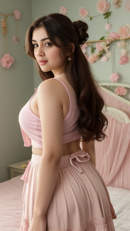 Incomparable masterpiece, ultra-realistic 8k CG, perfect artwork, ((perfect female image)), mature woman, slender waist, seductive, clean, beautiful face, {extremely delicate and beautiful girl} , 8k wallpaper, ((back view from below)), (perfect ass, big round butt), 1girl, blonde hair, blue eyes, long hair, makeup, red lips, indoor background, solo, (shiny skin), wearing(( lace push up bra)), wearing acmm long skirt, pink acmm long skirt, printed skirt, 8k, full HD
Waiti