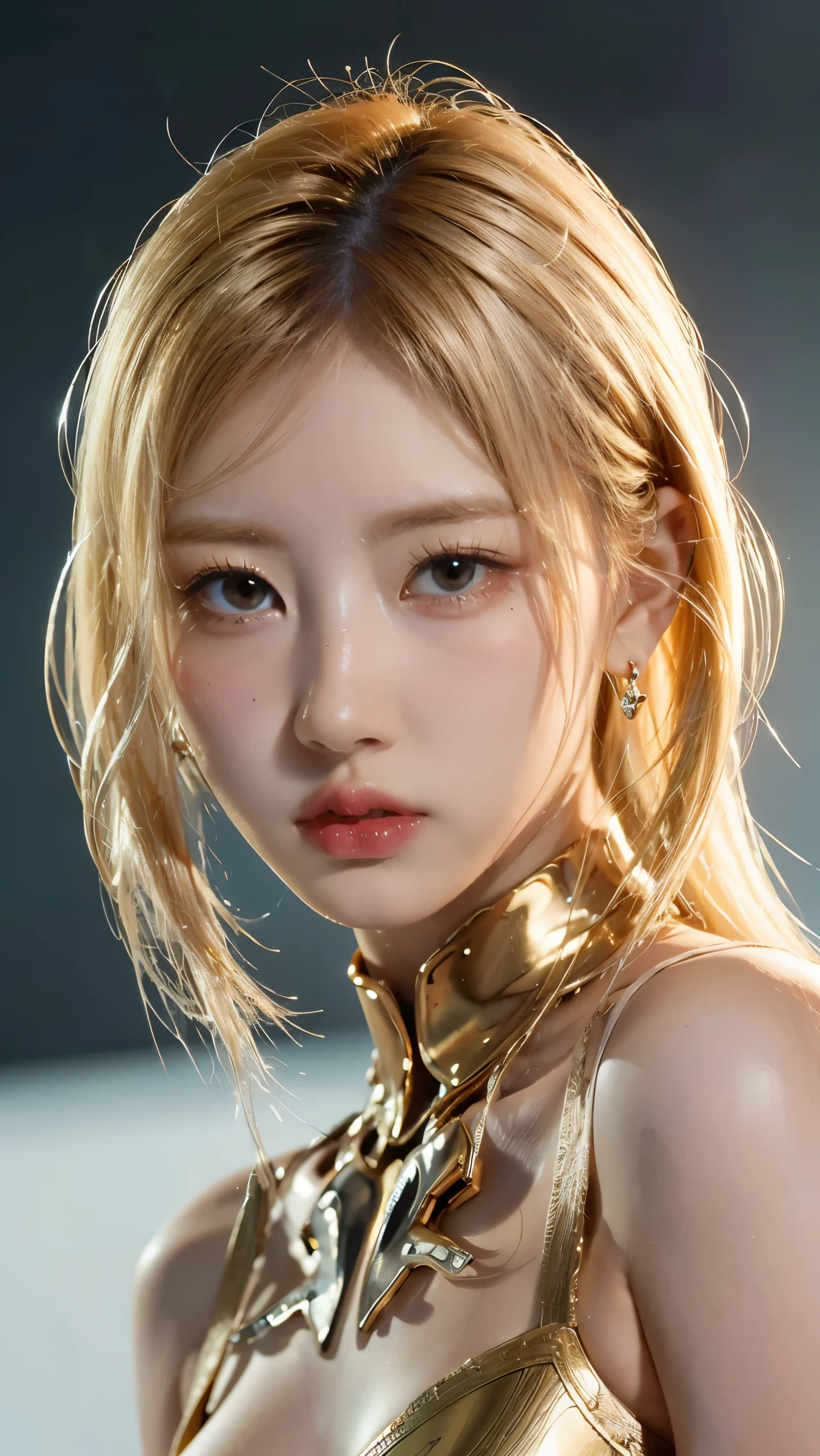 Translucent ethereal alien warrior，ModelShoot style, (Extremely detailed CG unified 8K wallpapers), The beauty of abstract stylization,，surrealism, 8K, Super detail, Best quality, Award-Awarded, Anatomically correct, 16k, Super detail,big tits,all golden