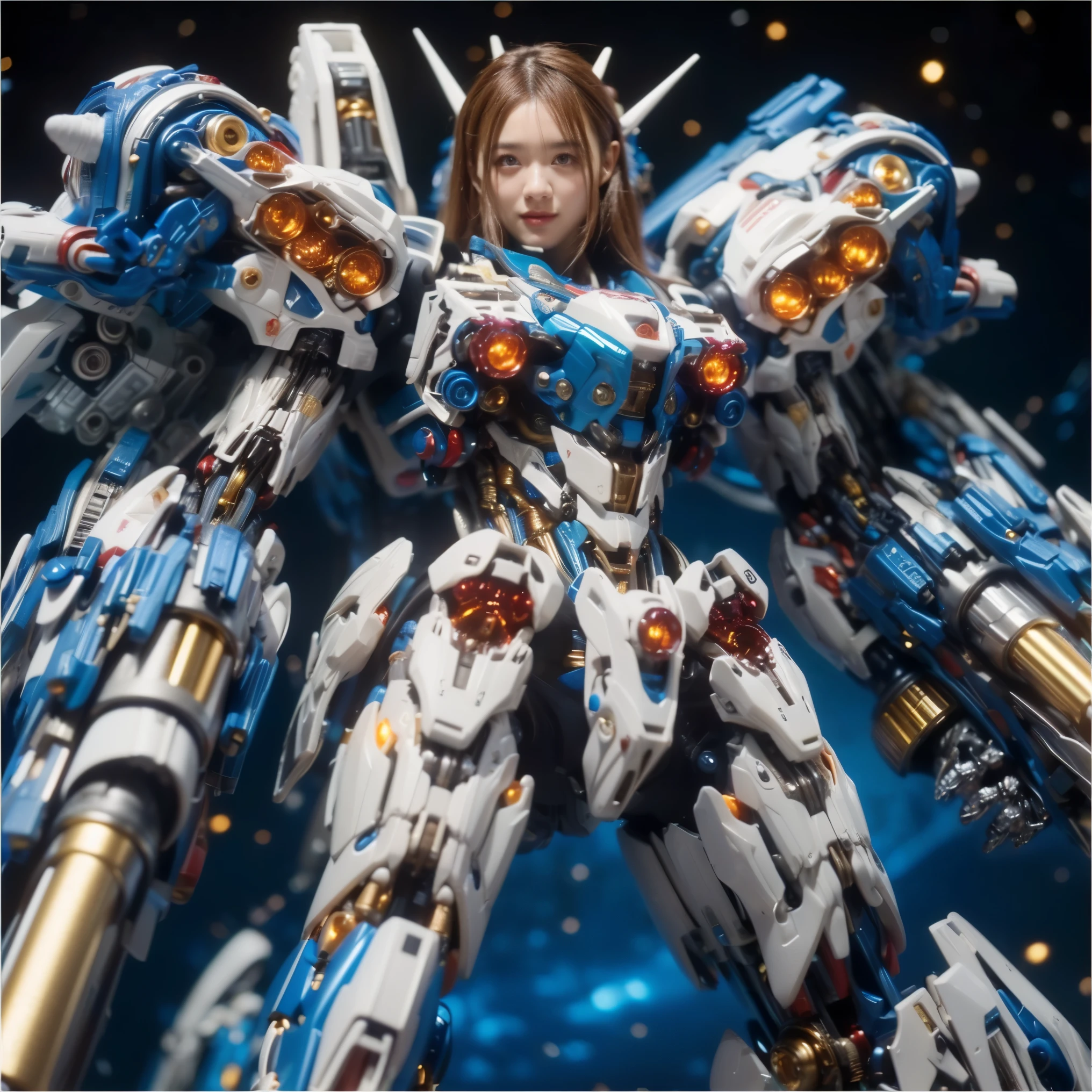 (Completely live action:1.37), (Amazingly realistic textures:1.37), (masterpiece, best quality:1.2), (8k uhd, 16k, 32k, ultra high res), amazingly realistic skin, amazingly realistic photo, superrealism, (photorealistic:1.37), (RAW photo), ultimately realistic, (ultimately realistic all details), (ultimately realistic all textures), super realistic lighting, super realistic shadow, (japanese girl:1.5), ((young face)), smiling, happy, super realistic face, ultimately realistic skin, ultimately realistic eyes, (amazing droopy eye makeup:1.35), ultimately realistic background, ultimately realistic detail up, kkw-ph1, ((amazing droopy eyes, cyberpunk-style cyborg girl, amazingly intricate details, Anatomically perfect hands, mechanical body, silver knight armor, ultra glossy texture, long canine tooth, red eyes))
