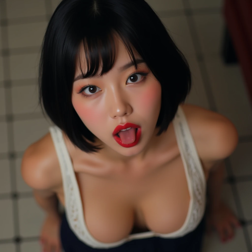 ベランダでBlowjobする若妻、Super detailed、Particles of light:0.5、Shiny and smooth skin texture、Put your hands on the railing、Beautiful Eyes、Blowjob、Open your mouth and stick out your tongue、Natural Texture、Short Hair、、Mature slender beauty、Small breasts、Dignified face、A thin cut-and-sew sweater and a white skirt、Breasts are visible when slouching、Licking the male genitalia with the tongue、Grasp the male genitalia with both hands、Small breasts、slight chest