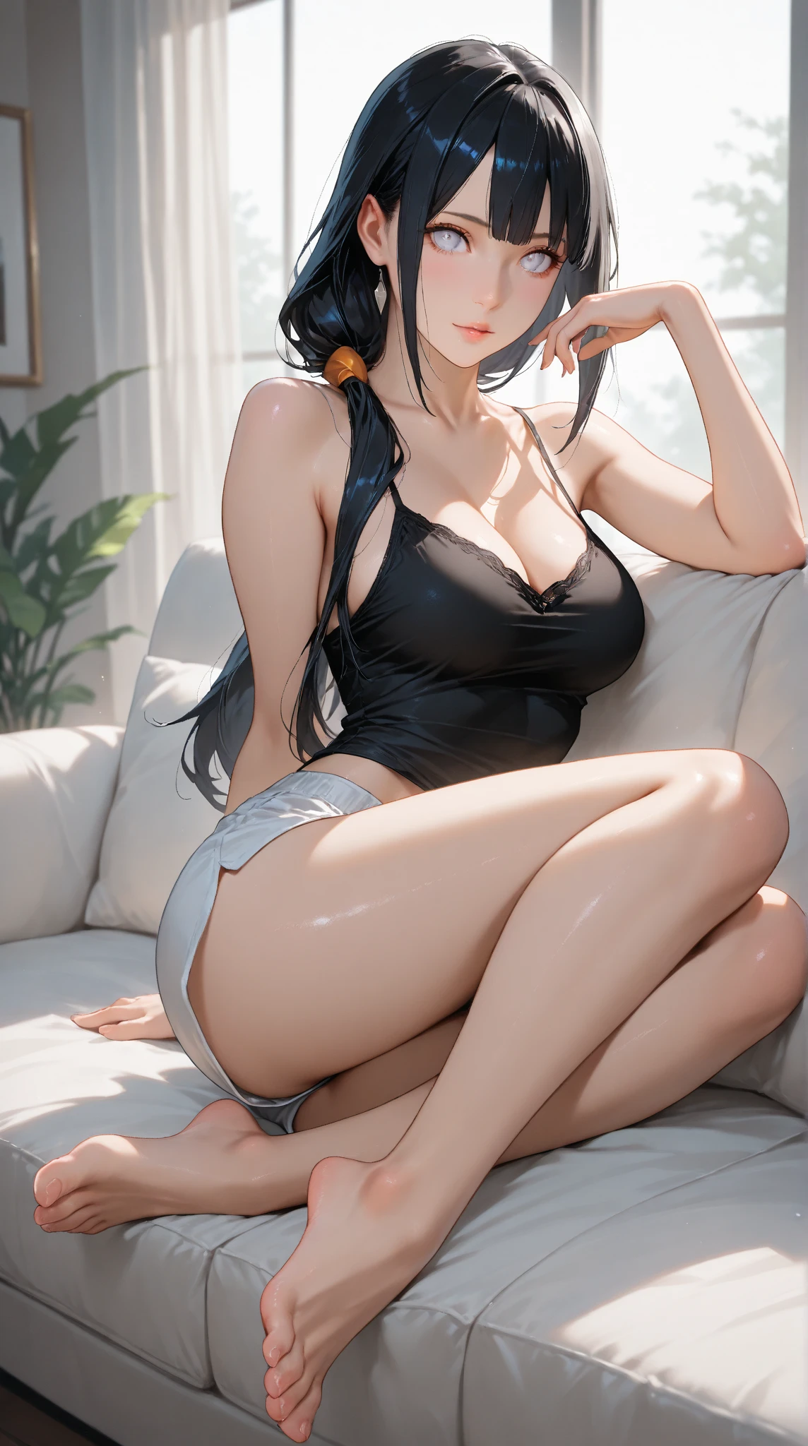 Jersey material is cotton、A slight smil、Transcendent beauty、Dark Gothic Makeup、Sweat glitters on my face、Sweat glitters on my thighs、The whole body is shiny with sweat.、Long hair straight hair、Purple hair、Transcendent cute face、Sit up、a bed、sprawl、Dark black knee-high socks、Dark Black Thigh Socks、Dark blush、masutepiece、8K、dark black eye shadow、24 year old、wretched、Sticky shiny thighs、Sweat a lot all over your body、chies、Too large tops、Sweat shining generously on the thighs、A smile、Smile、Underwear black、Transcendent Denim Short、Denim length super short、Mini Hot Pants、Tight denim、Slender system、Stained glass background、boredom、Sad face、Sweat glistens on my face、Stop Close-up、Wearing a black bra、Slender figure、Bust size is C cup、3D、Wear the Adidas jersey、