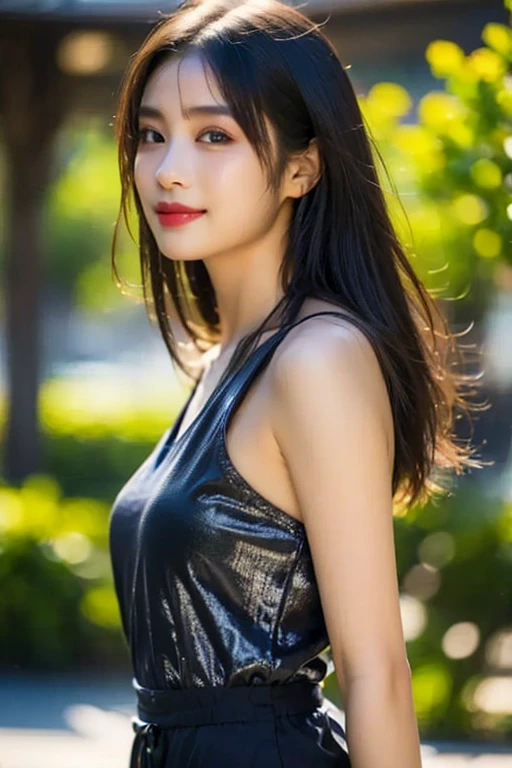 (((best quality))),(((ultra detailed))),(((masterpiece))),illustration,((1 beautiful girl,solo)),((slim,thin,flat chest)),(shoulder length straight bob hair:1.2),flowing hair,fair skin,(shiny skin:1.3),sparkling eyes,laughing,blue sundress,delicate necklace,grass,dewdropletts,trees,bird chirping,serenity,gratitude,awe,wonders of nature,peace,contentment,magnificent world,summer,(pitch-dark dawn:1.5),(night scene:1.3),upper body,from front,after rain,(wet:1.3),standing,on the path,confident gaze,elegant posture,mysterious atmosphere,solemn mood,dawn approaching,detailed decorations,(sunrise:1.3),rainbow,(Rural Landscape:1.2)