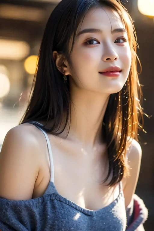 Skinny Japanese woman, Dressed, small head, cute face, detailed face, detailed eyes, (photographrealistic:1.4), (Hyper realistic:1.4), (Realistic:1.3), (Smoother lighting:1.05), (increase cinematic lighting quality:0.9), 32K, 1girl in, 30-years old, Realistic lighting, Backlighting, Light on Face, raytrace, (Brightening light:1.2), (Increase quality:1.4), (Top quality real texture skins:1.4), Black underwear, a necklace, Very thin waist, slender legs, (Increase body line mood:1.1), (Increase the beauty of skin texture:1.1)