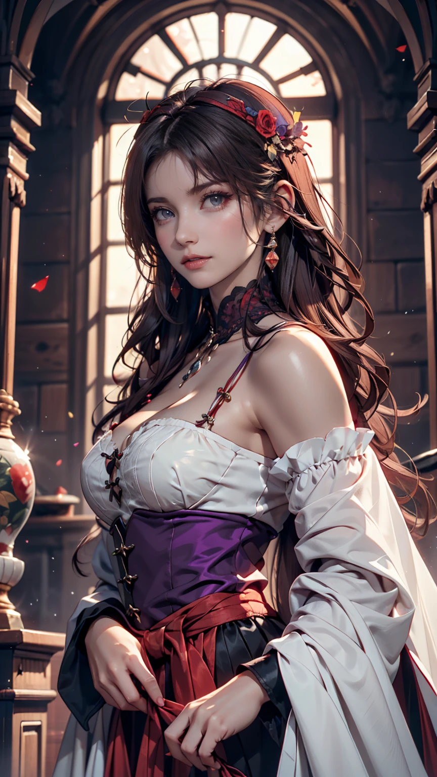 (masterpiece, Highest quality:1.2), Cowboy Shot, alone, One girl, Marianne von Edmund, smile, View your viewers, Blue clothes, Capelet、erotic、Sexy proportions、Long eyelashes、Plump and soft looking lips、Sexy summer dress、Lace choker、Multi braid((multiple braids))、