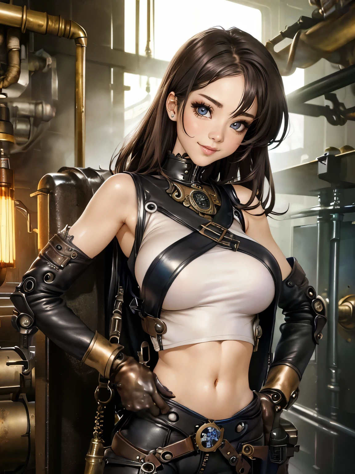 Surreal Ultra-fantastical Very detailed Gatling Gun soldier Mechanic Art steampunk Shiny Red, Black and Gold Intricate Design 8k 3D Cinema Lighting Silver Hair Clear Eyes Cool accessories Full body pose Dynamic pose Metallic Color Cinema Lighting Amulets Gorgeous gloves