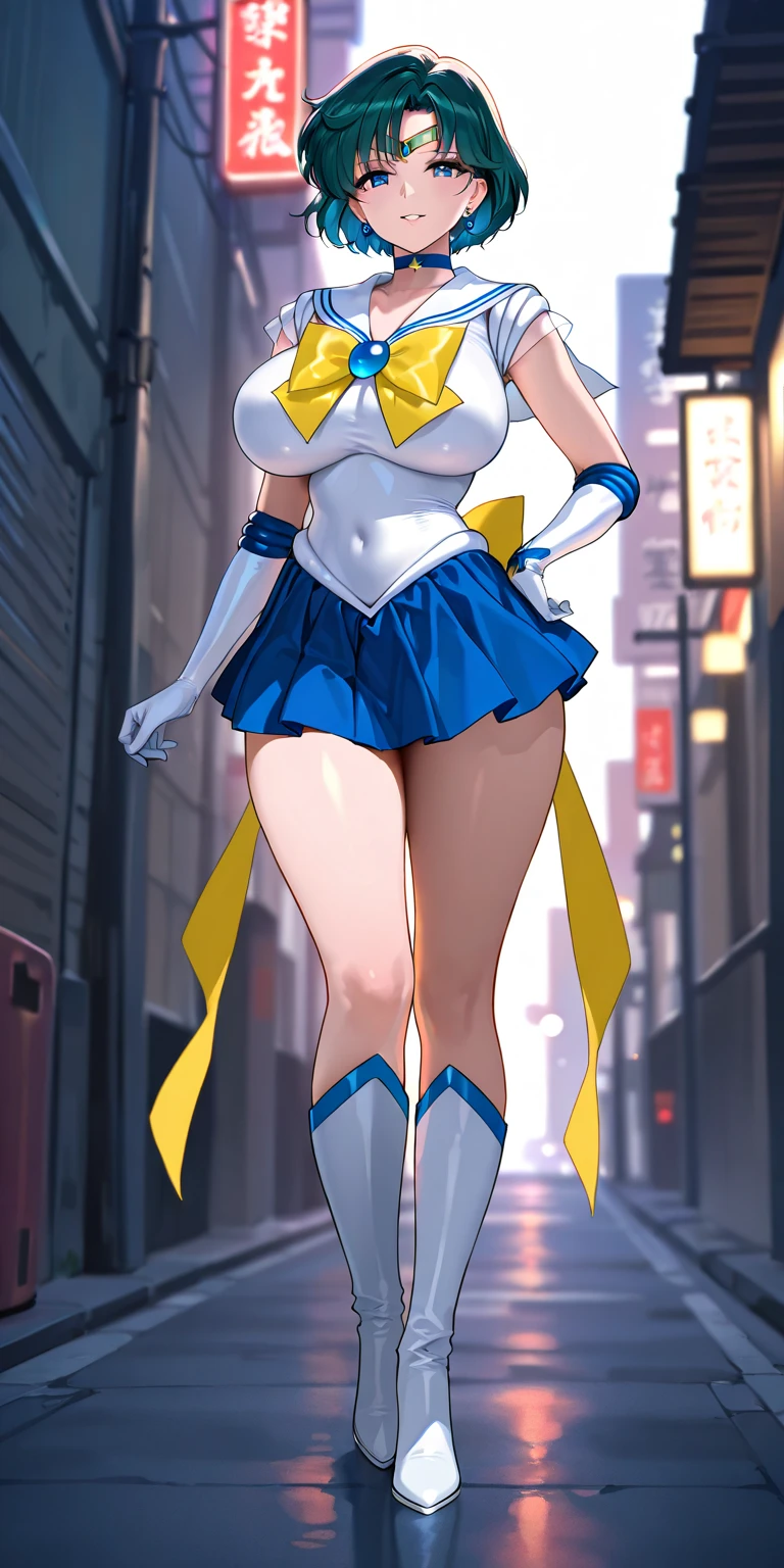 ​masterpiece, top-quality, hight resolution, SV1, Sailor Senshi Uniform, (Nipple sheer:1.4), elbowgloves, tiarra, Red bow, orangechoker, orangesailorcollar, white glove, jewely, white  leotard, ((Example Pool))、 Street, ((from the front side)), perfect arms、((Squatting on the ground))、Open your crotch wide from side to side、Arms behind your head、Show off your armpits、gazing at viewer、((Face the viewer:1.3))、((Open your crotch wide to face the viewer:1.3))、embarrassed from、red blush、Raw feet、((Shot from the front in high heels:1.3))