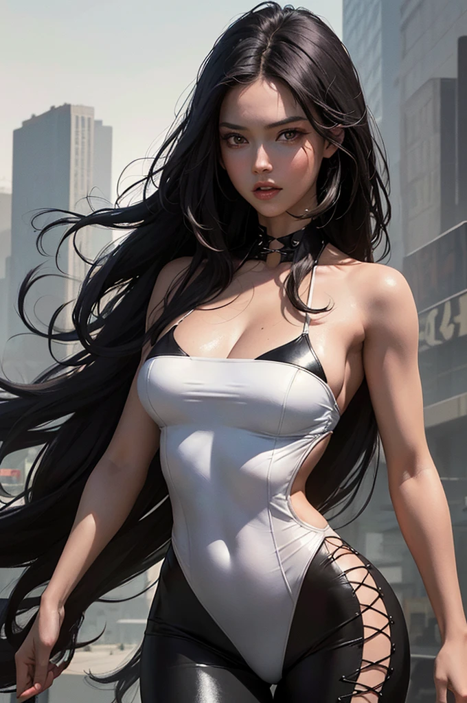 (1 beautiful girl)、(length hair)、cyberpunked、(Strong wind is blowing)、(Confident smile)、(Running Photos:1.5)、(Very gigantic-breasts)、(abnormally large breasts)、(30-years old)、(confident grin:1.2)、(Dark hair)、(Top image quality)、(8K picture quality)、(masutepiece)、(Full body photo)、(Pointy hat)、(Pink wizard-style robe)、Raw foto、(loose:1.5)、(droopy chest), Deep contrast, depth of fields, Under angle, cinematric light, Cinema Shadow, Sharp Image, Extremely detailed,、beautiful effects, Muted colors, Highly detailed image textures, detailed hairs, Detailed face, Detailed eyes、Highly detailed image textures, detailed hairs, Detailed eyes、(Photo from the knee up)