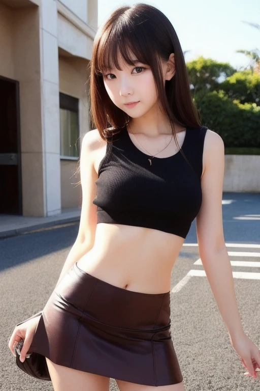 ((Highest quality, 8k)), ((masterpiece)), (Highest Resolution), Perfect Face, Raccoon-eared woman, Female college student, Beautiful woman, public, One tail, she has thick thighs, Big raccoon tail, She has a brown raccoon tail., She sticks out her tail, Troubled face, Fur collar, She is wearing a short skirt, Beautiful Hips , Big Breasts, The skirt is rolled up with a big tail
