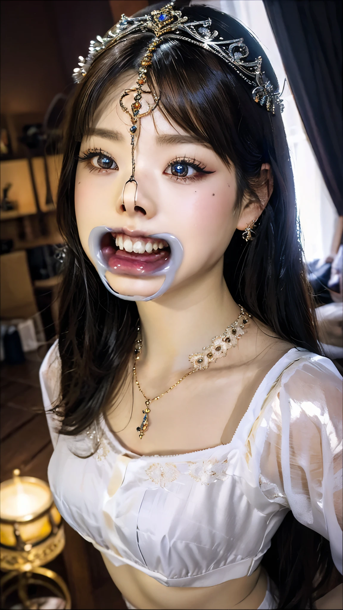 An ultra-detailed mouth、15year、An ultra-detailed teeth、An ultra-detailed tongue、saliva、Nurse Costume、Mole、Nurse cap