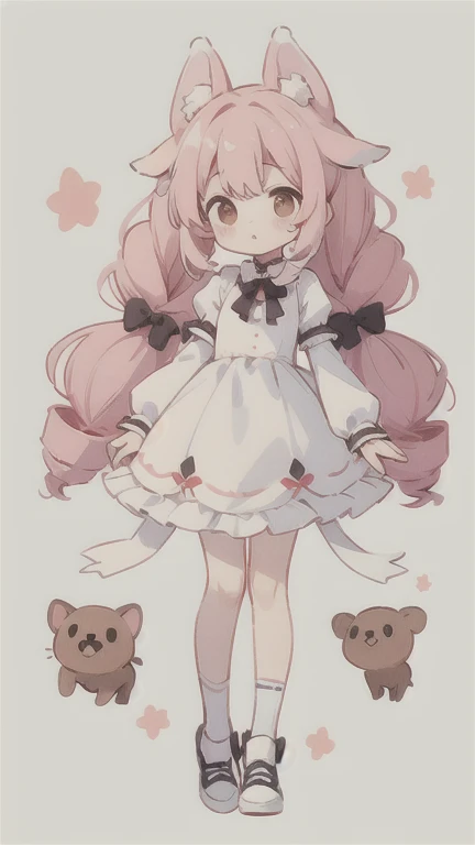 Droopy white dog ears drill twin tail cuteデザイン, the most beautiful girl I've ever seen、 deformed plain background 1 girl, drill twin tail, light pink hair Droopy white dog ears , 縦巻き fluffy浮いてる cute white and brown dress Put a brown ribbon on your hair Put the letters Puppy Seeds Now Loading 。 drill twin tail in the seat、(( full-body lesbians、 standing picture ))、alone small breasts、front、Symmetrical、White shoes 、High level of image quality、 required items、Stand up straight、 standing picture 、 quality、 pink and mizuiro gradation hair 、Twirl Twintail Hair 、 long hair、、Droopy white dog ears 、 brown skirt cute、 cute pose、frills、 fluffy、Beautiful arms、、Don'Don't wear anything on your wrist、Symmetrical small breasts Cute white shoes Symmetrical background via Droopy dog ears Dog rustling plain background