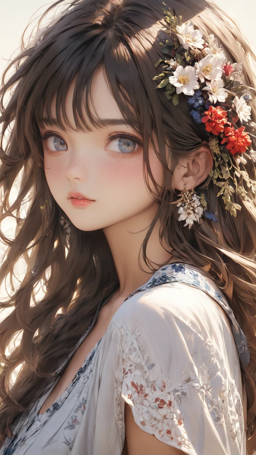 "Long hair white shirt, dang my linh, xintong chen, 19-year-old girl, sakimichan, girl cute-fine face, young cute wan asian face, Yoshitomo Nara, adolable"