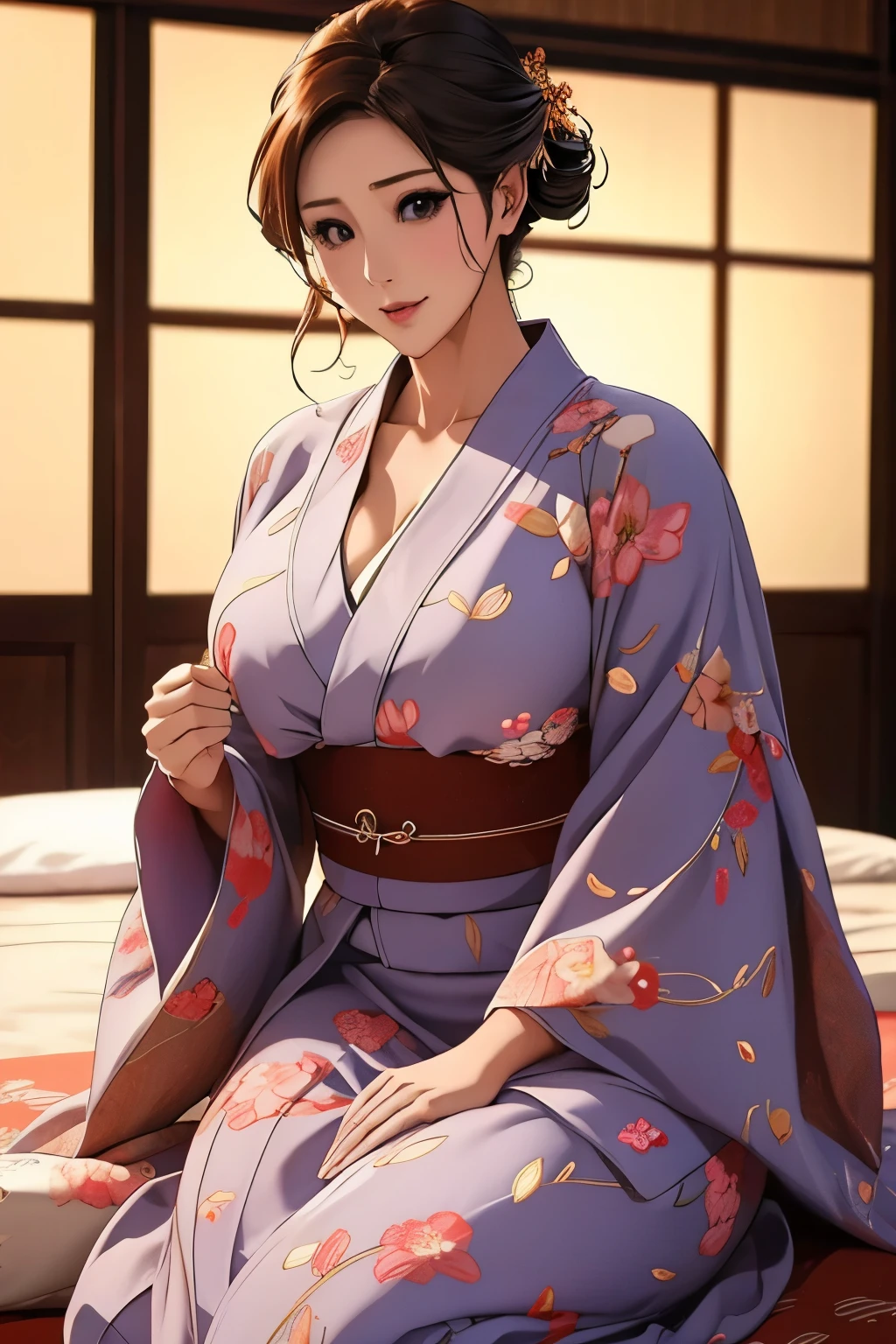 31 year old woman、 mature and attractive 、 meeting room, Open yukata 、 in bed、 without underwear 、, seductive, masterpiece、 high-quality , photo-realistic , High Definition, 32k resolution
