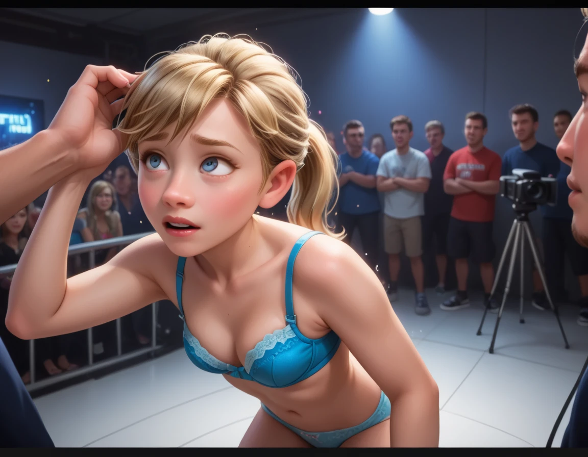 score_9,score_8_up,score_7_up,source_explicit,uncensored,rating_explicit, realistic, night club, 1female, Ri_ley2,Blond hair,Ponytail, hold her head, multiple rough men, filming, encouraging, hetero, stage lights, ((rolling eyes)) (trembling,motion blur)
(cute panties,Cute Bra) (( close up))
(Heart) ((riding a rodeo machine))
(sound effects) (arched back)