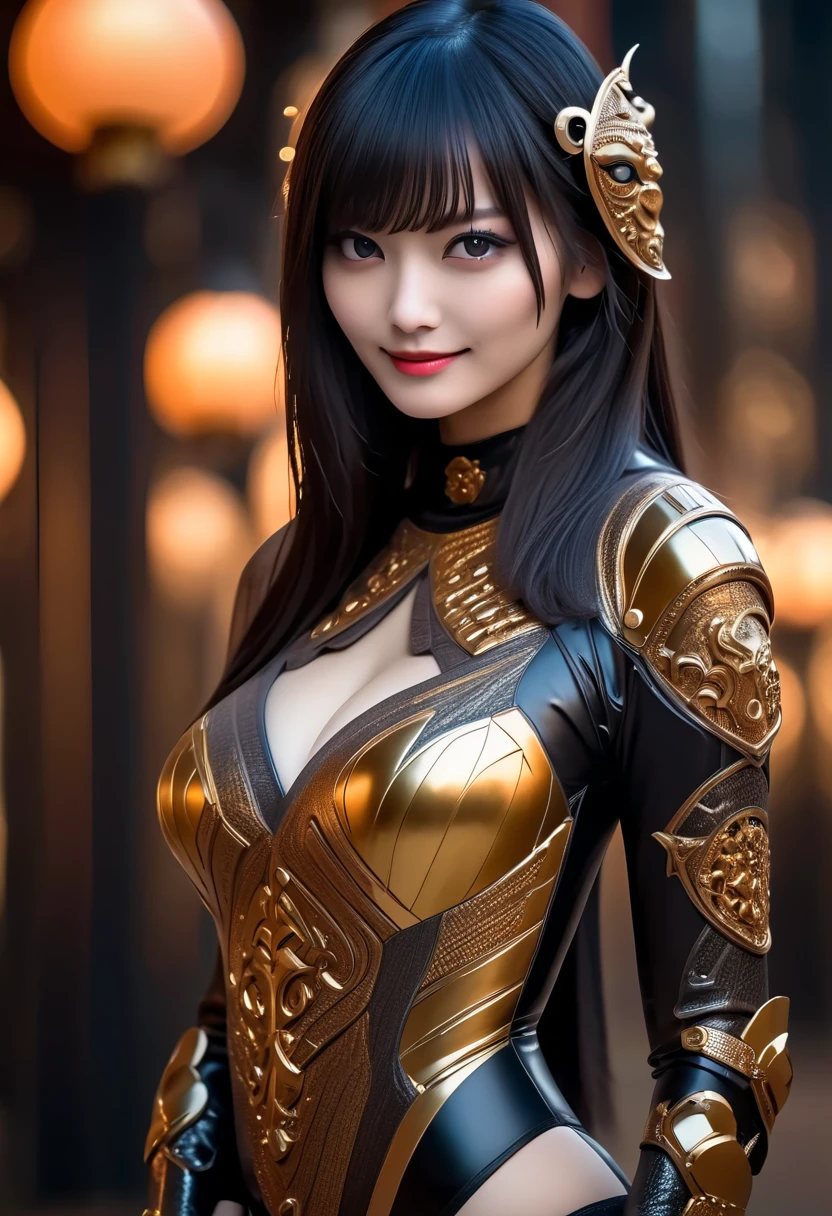 An Indonesian-styled futuristic suit worn by a girl depicting cultural fusion and modern fashion. The suit is adorned with intricate patterns and vibrant colors, showcasing the rich heritage of Indonesia. The girl stands confidently in a dynamic pose, with her detailed eyes reflecting determination and curiosity. The suit's material is a combination of traditional textiles and futuristic synthetic fabrics, giving it a unique and avant-garde appearance. The overall image quality is of the highest standard, with sharp focus and ultra-detailed rendering. The artwork employs physically-based rendering techniques, resulting in realistic lighting and shadows. The colors are vivid and vibrant, capturing the essence of Indonesian cultural aesthetics. The background features a fusion of modern architecture and traditional elements, creating a harmonious blend of the past and the future. The prompt explores the intersection of Indonesian culture, futuristic design, and the artistic representation of a confident girl.
