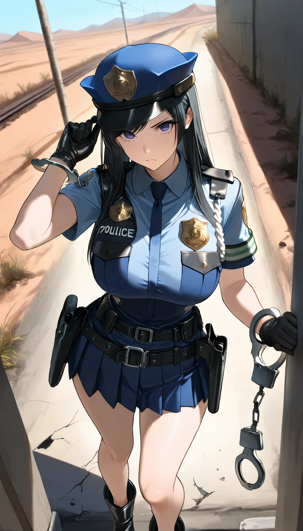 Anime character dressed in police uniform walking down a street - SeaArt AI