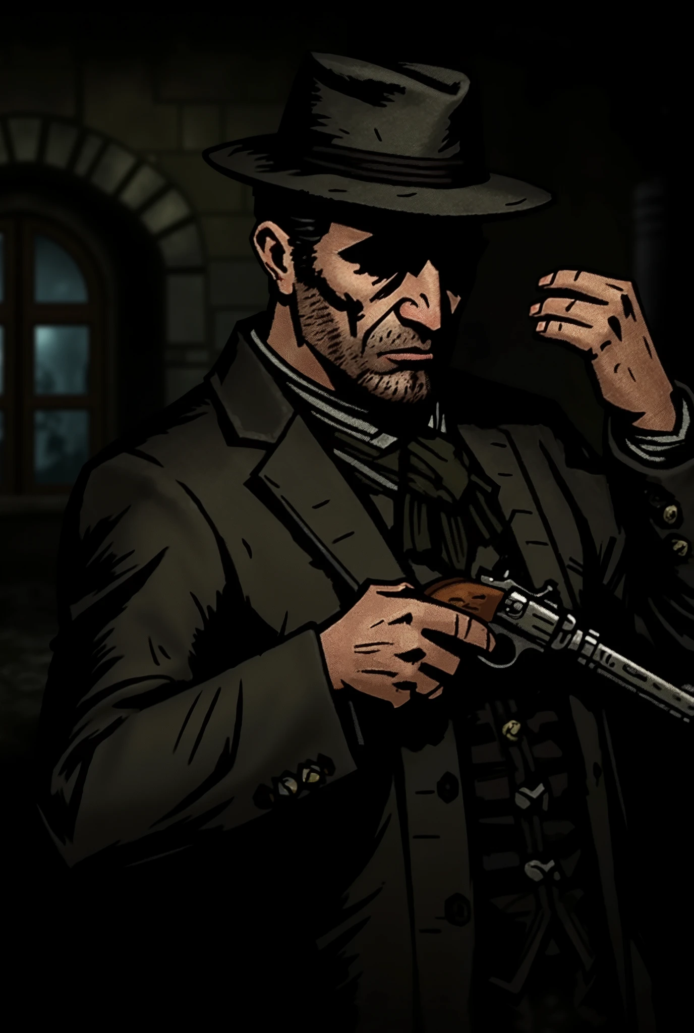 Create a PeakyBlinders-style gangster by taking a revolver out of the jacket