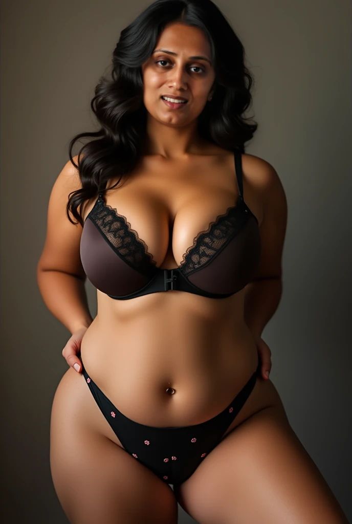 photo of a 58 year old woman, shoulder length brown hair, mature body, small sized saggy breasts, black lingerie, shirt, photorealistic, detailed face, detailed eyes, detailed lips, detailed skin, high quality, realistic lighting, tones natural colors, warm lighting, intricate details, volumetric lighting, film grain, depth of field, cinematic composition, dramatic lighting, chiaroscuro, portrait, old woman, middle-aged woman, curvaceous body, perfect body, buttocks wide, wide hips, full body, standing, showing legs