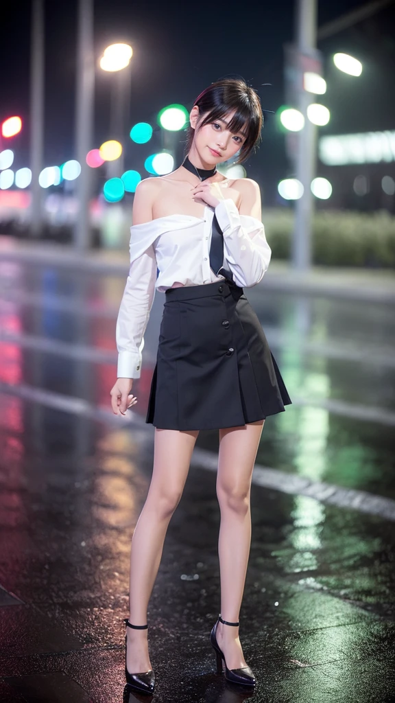 (8K、Raw photography、top-quality、​masterpiece:1.2)、(realisitic、Photorealsitic:1.37)、ultra-detailliert、超A high resolution、女の子1人、see the beholder、beautifull detailed face、A smile、Constriction、(Slim waist) :1.3)、Beautiful detailed skin、Skin Texture、Floating hair、Professional Lighting、Whole human body、Longhaire、japanese hight school uniform、Ultra mini skirt、Naked jacket、matsuri、sparklers、Bob Hair、Happy smile、(((full body to the toes)))、(((The front of the uniform is fully open to reveal the chest......)))、(((no-bra)))、Colossal tits、Black pantyhose