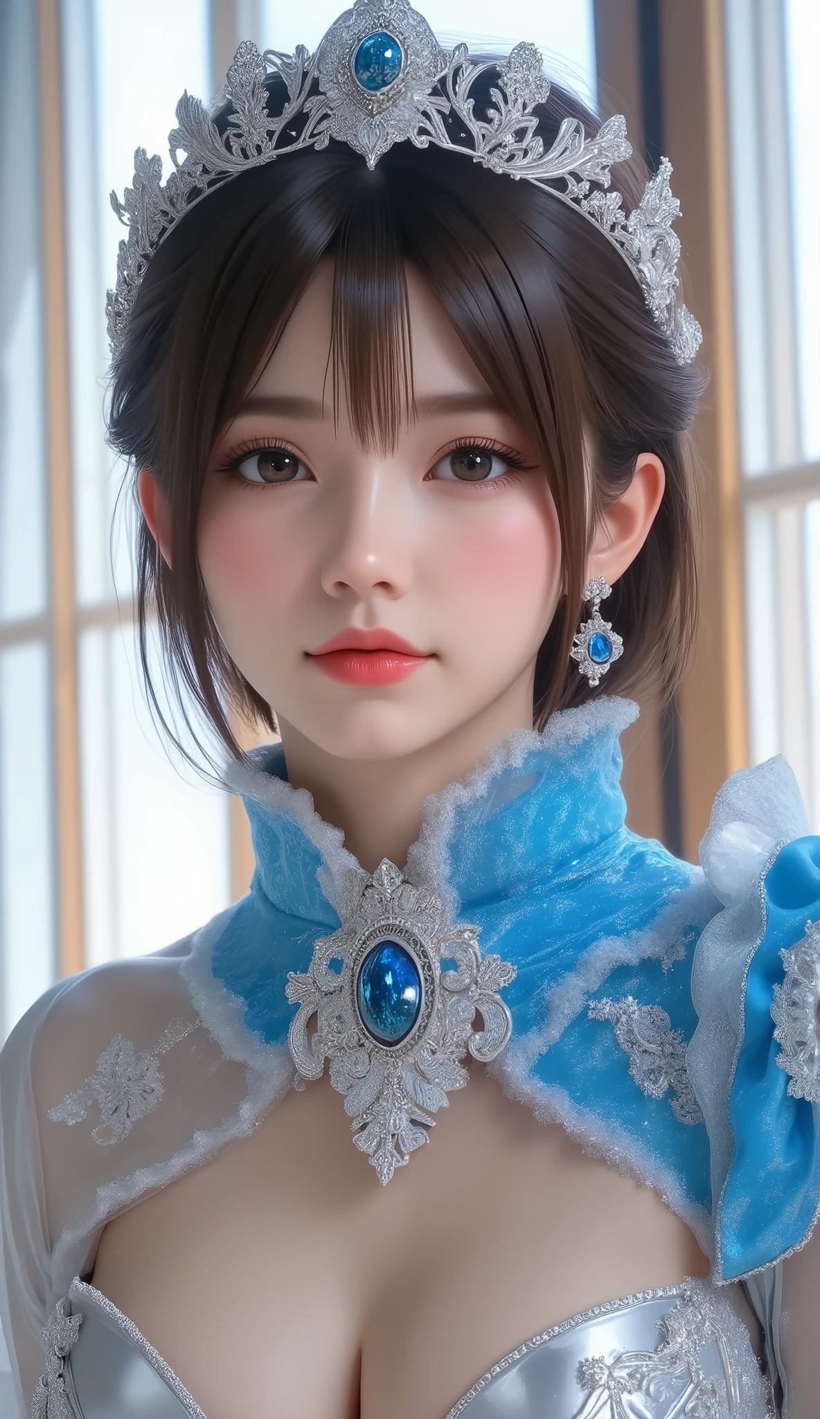 Close-up of a woman in a silver and blue dress, ArtStationの程維潘, Jan J,  Detailed Fantasy Art ,   beautiful character art  ,  In the form of、 Fan Art Best Art Station ,  Spectacular Exquisite Character Art , Beautiful Armor,  a very detailed term,  detailed digital anime art,   artterm on artterm on artterm on artterm on artterm on artterm on artterm on artterm on artterm on artterm on artterm（ art station pixiv  , Girl in Armor