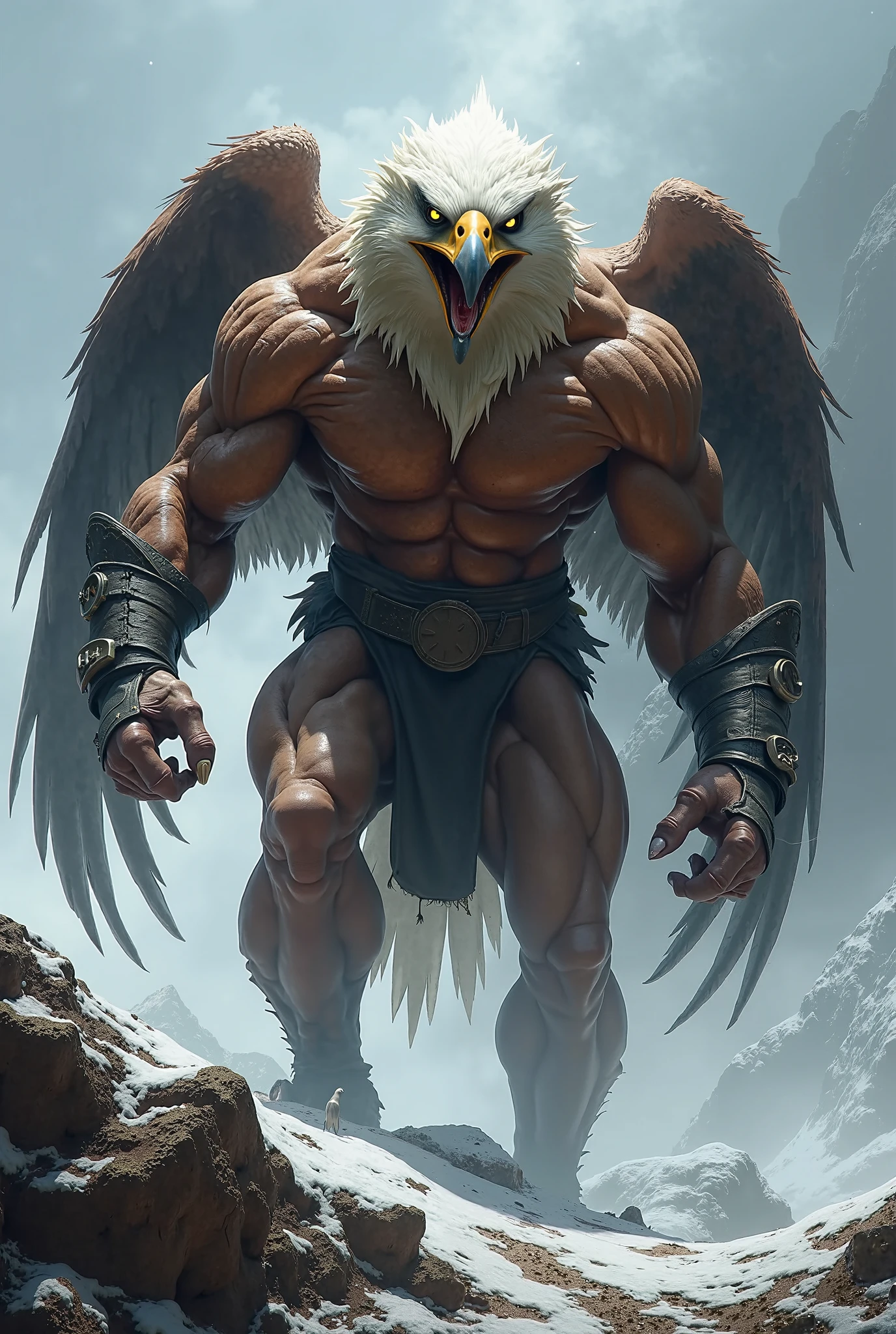 (uhd, masterpiece, anatomically correct, textured skin, super detail, high details, best quality, highres, 8k), Like the picture, Griffin's Head, Eagle wing cape on the back, Professional wrestler, (((Shows the whole body:1.3))), (Macho), Muscular, Realistic gloss, Body glistening wet with sweat, Arms as thick as logs, Arms crossed, Wrestler pants, Luxurious Champion Belt, Lion's Tail, Ring boots in the shape of a lion's paw, Pro wrestling, Spotlight, highlight, Confetti