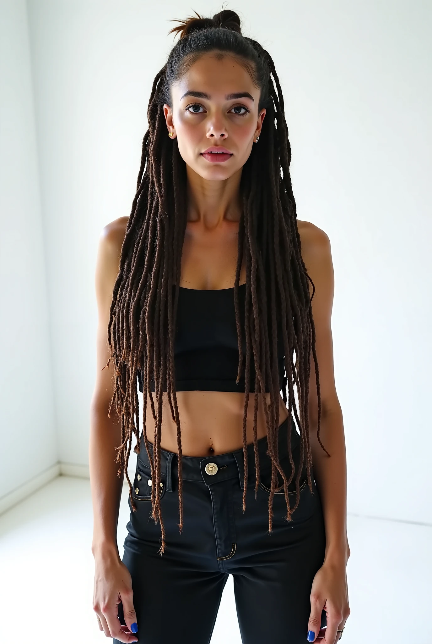 Masterpiece. Best quality, medium brown-skinned young woman with green eyes and dread locks in her hair posing for a picture, soft portrait shot 8 k, beautiful young girl, beautiful portrait image, photo of a beautiful woman, perfect face and eyes, gorgeous face portrait, beautiful young woman, beautiful portrait photo, beautiful model girl, extremely beautiful face, Standing with a view of her whole body wearing beautiful white of the shoulder dress, in jamaica at wellness retreat ,very beautiful young woman, beautiful girl model, beautiful portrait lighting 8k uhd, dslr, high quality, film grain, fujifilm xt3