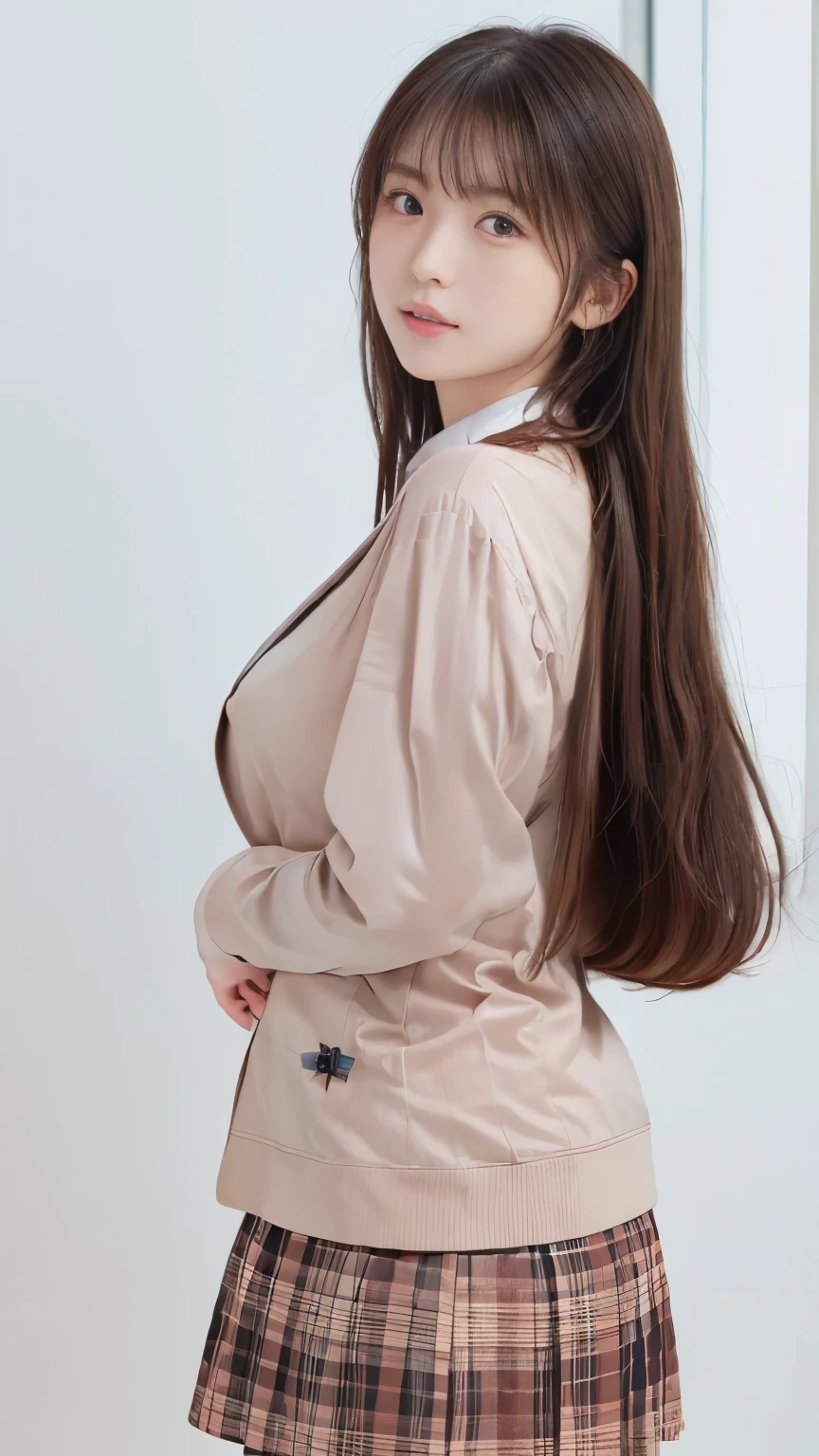  Real 8K high quality image   、  Large cherry trees line each side for a long time、 Cute high school girl、In a super miniskirt and a cute uniform、Model body type that is not muscular、Beautiful white ripe skin  、 apply light makeup 、   Detailed Fingers 、