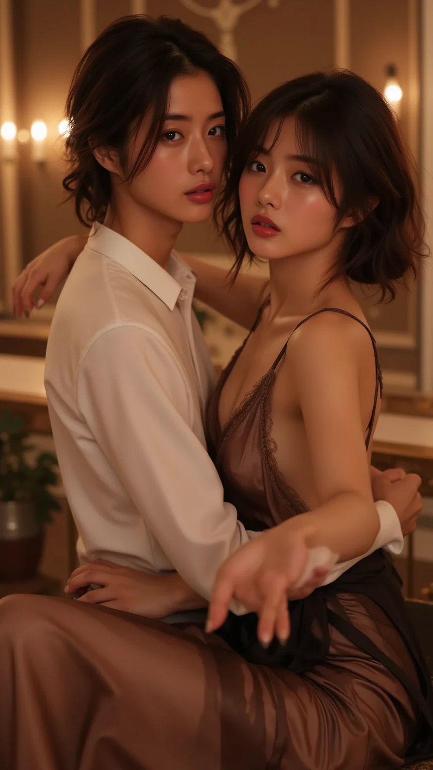 (Photottristic: 1.2, Best Quality, 8k, Sensuality: 1.3, Wet: 1.3), (1 man, 1 woman, hug, kiss, couple, hands on chest), man is 20 years old blonde Ukrainian bodybuilder, woman is a 20-year-old Japan gravure idol, cleavage, cherry blossom print kimono, (sweat: 1.2, wet: 1.2), fine skin, (movie lighting), soft light (kpop idol(1.3), double eyelids, on bed, (seductive), ((excited: 1.5))