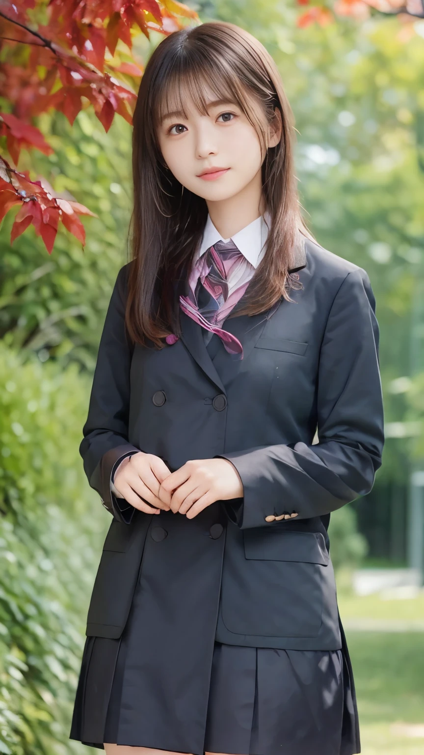 Real 8K high quality image   、  Large cherry trees line each side for a long time、 Cute high school girl、In a super miniskirt and a cute uniform、Model body type that is not muscular、Beautiful white ripe skin  、 apply light makeup 、   Detailed Fingers 、