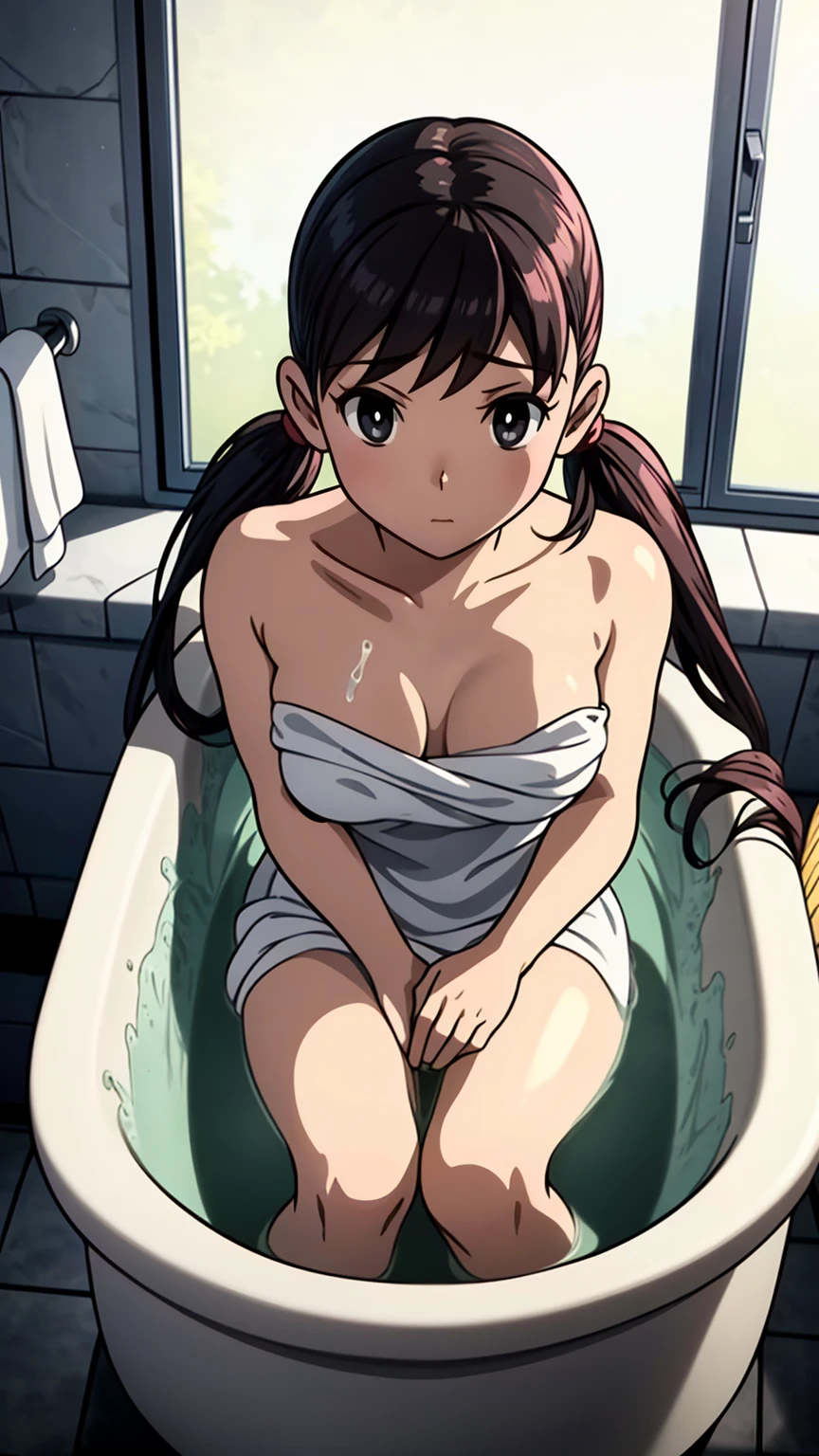 1girls, masterpiece, highest quality, disorganized, retro artstyle, 1980s \(style\)))), look viewer, (((Taking a shower in the bathroom))), (Madoka Ayukawa, long hair, full nude), (((fll nude))), knee shot, full blush, (((no Panties))),, Take a look here, (((nsfw))), view audience, short hair, 2girls, nsfw, Genitals are visible, (((See here))), nsfw, (Japanese girl showing off genitals:1.1), look viewer, hands on knee, cameltoe,