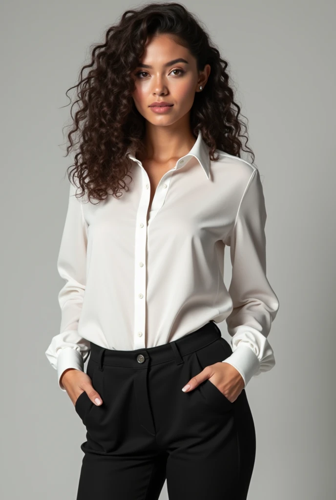 ((best qualhty, 8k, 32k, masterpiece, high resolution, UHD)), 1 milf, classy seductive, plump:0.2, musclar:0.4, wearing shirt, fitting chino pant, 