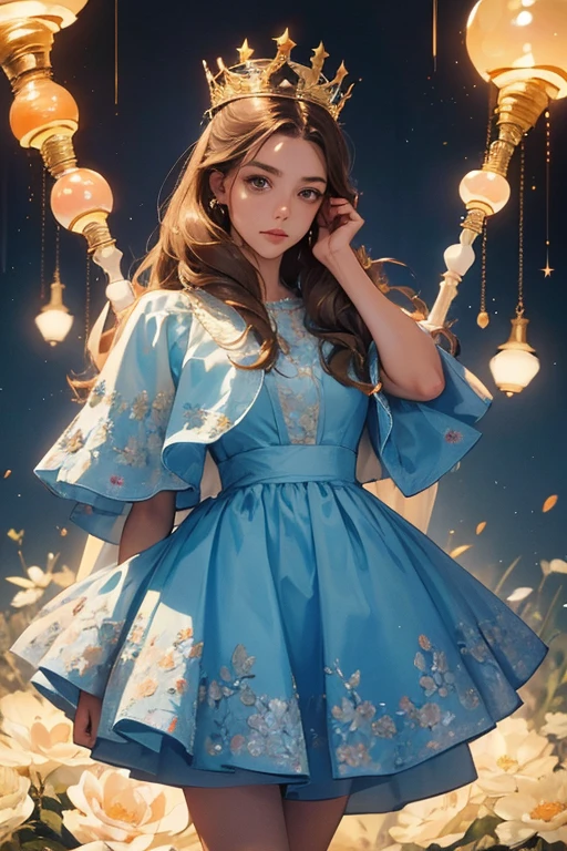 (   masterpiece,    High quality vaccines ), 1 ,    alone, (queen:1.15),       brown hair,     light bulb,  cortina , blue floral dress, queen&#39;s Dress   ,   Aurora, (sunlight, null, Rio,    forest),    inexpressive,     red eyes , (   Art Nouveau   :1.2),  Alphonse Mucha, tiara, (   focus on the face,   Upper body ), (Red Throne:1.12),    very intricate details , realistic light,    smile,   In love. Webtoon style and Manhwa   . emperor, light     brown hair and blue eyes.