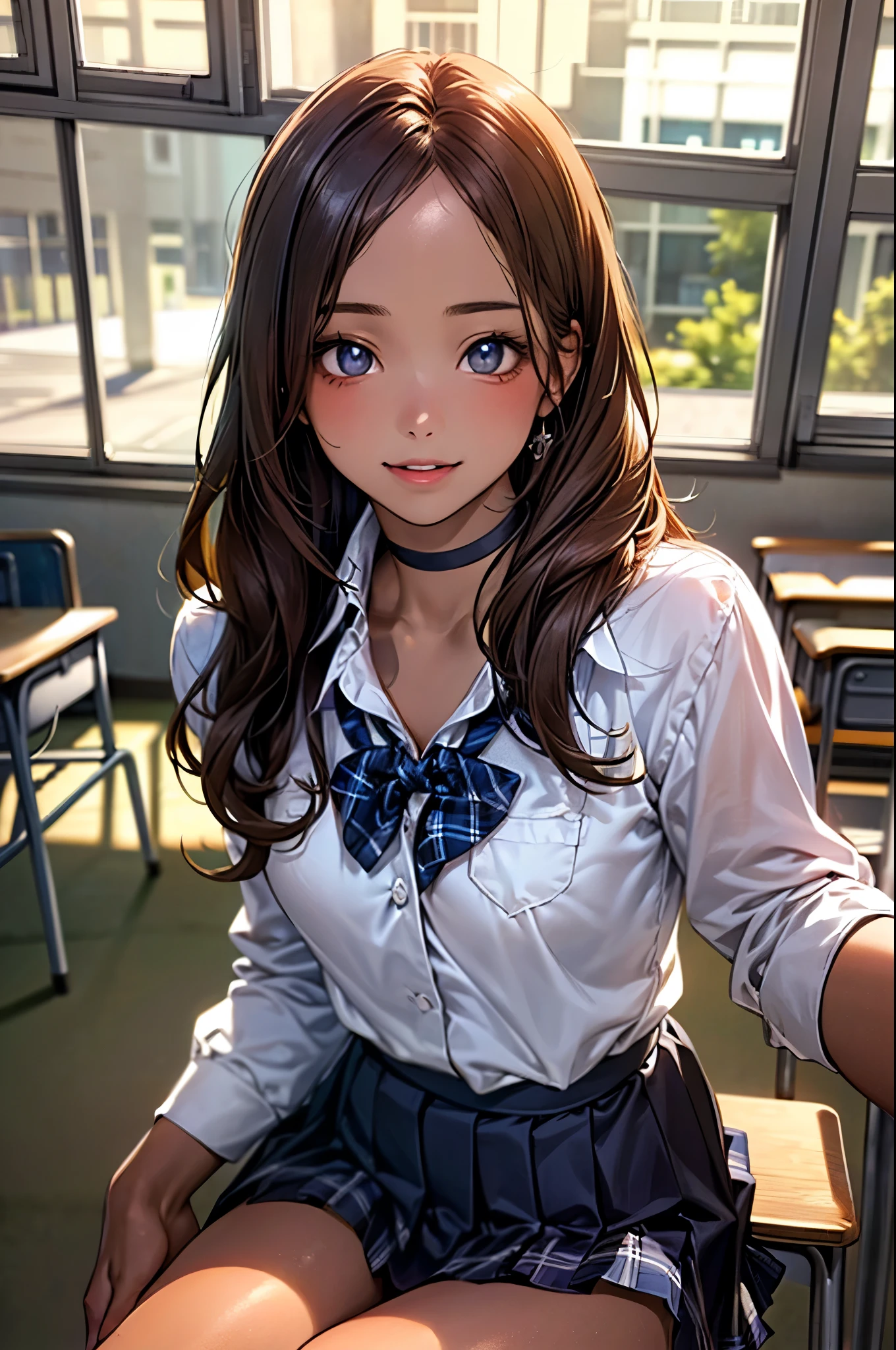 masterpiece, best quality, ultra-detailed, illustration, epic lighting, cinematic composition, isometric, view from above, 1girl, (solo:1.5), cute, blue eyes, green eyes, detailed iris, black hair, swept bangs, single sidelock, red hairclip, white collared shirt, black necktie, black pants, formal, enchanting gaze, captivating pose, indoors, office, door, opening door, looking at viewer, peeking out upper body, blush, seductive smile, closed mouth,(8k:1.1), (ahegao:1.5)