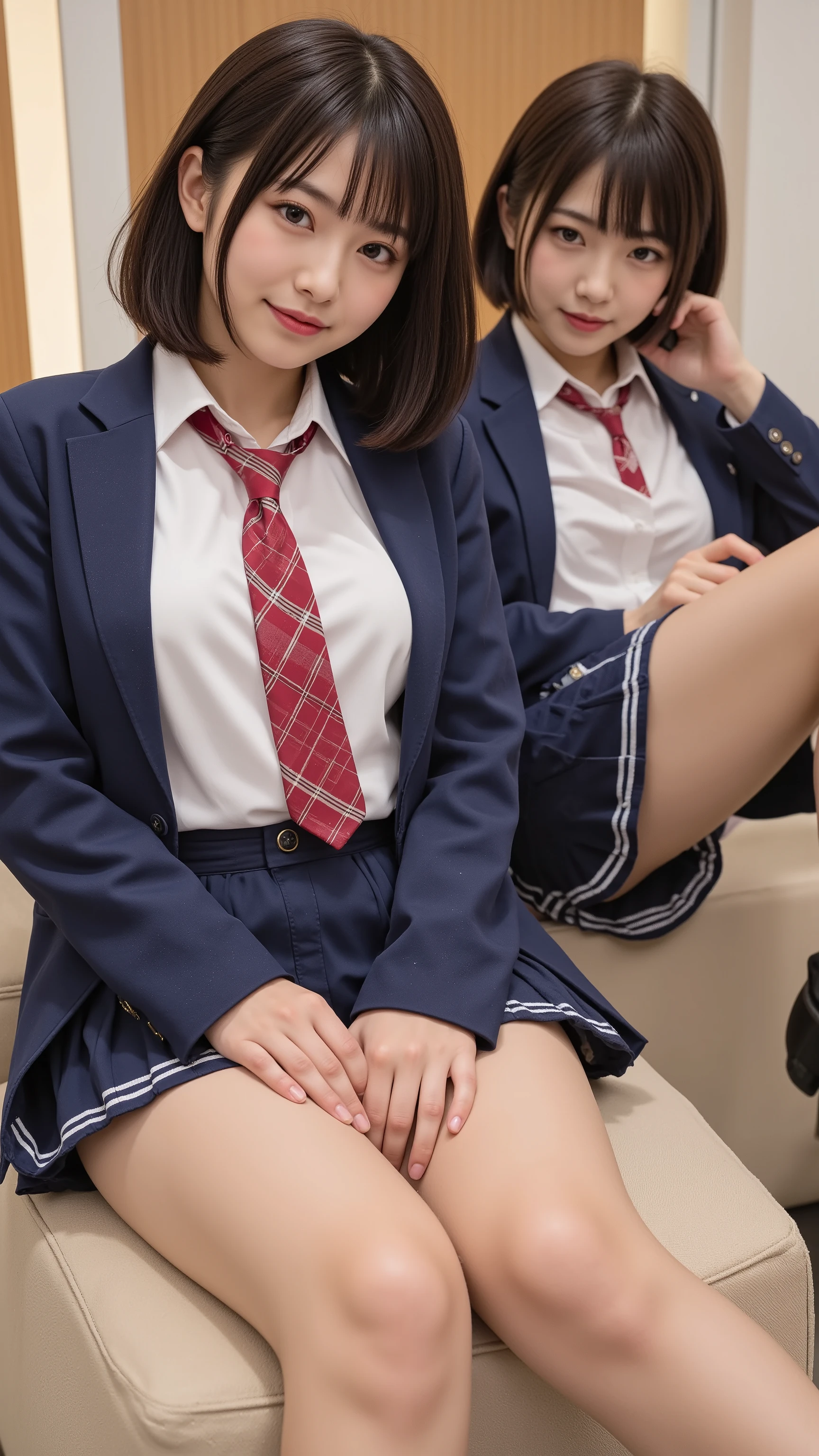 8K, RAW portrait of (japanese woman),masterpiece、Photoreal:1.3、realistic, ultra high resolution, highest quality, real life photos ,( When evening comes :1.1),
((((2 girls:1.5)))), (((Two girls showing off their panties in the room)))、(cute face:1.3)、日本の2 girls,((Two Japan High School Girls))、((2 real high school girls))、((Japan High School Uniforms:1.6))、 long hair,,slender body,、in the room、
big beautiful detailed eyes, black hair,(Depth of written boundary:1.3)、 ((dark brown eyes:1.2))、(real skin texture:1.3)、(An immersive atmosphere:0.8、chiaroscuro:1.2) 、(look viewer:1.3)、((embarrassing))、((red cheeks:1.3))、((from belowの天井:1.2))、(smile:1.2)、((wearing very small silk panties))、((panty shot))、((Woman rolling up her skirt))、((from below:1.15))、((panties close up:1.39))、((panty shot))、the most beautiful woman in the world、the most beautiful woman in the world、((spread your legs to the side:1.4))