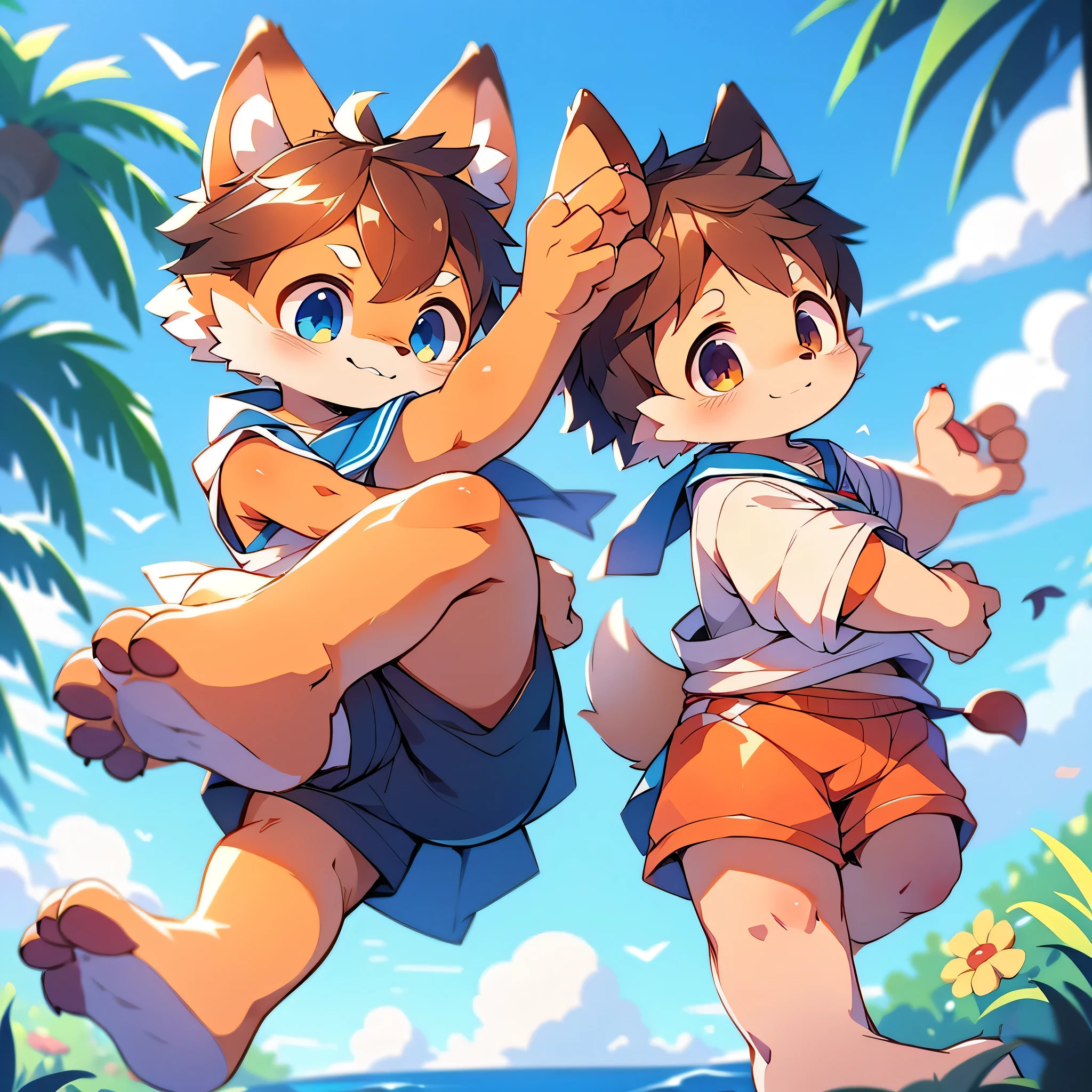 Red Panda Boy,Ocean,Sailor suit 足で立つ,足は二つ,Red Panda Boy,Ocean,Sailor suit