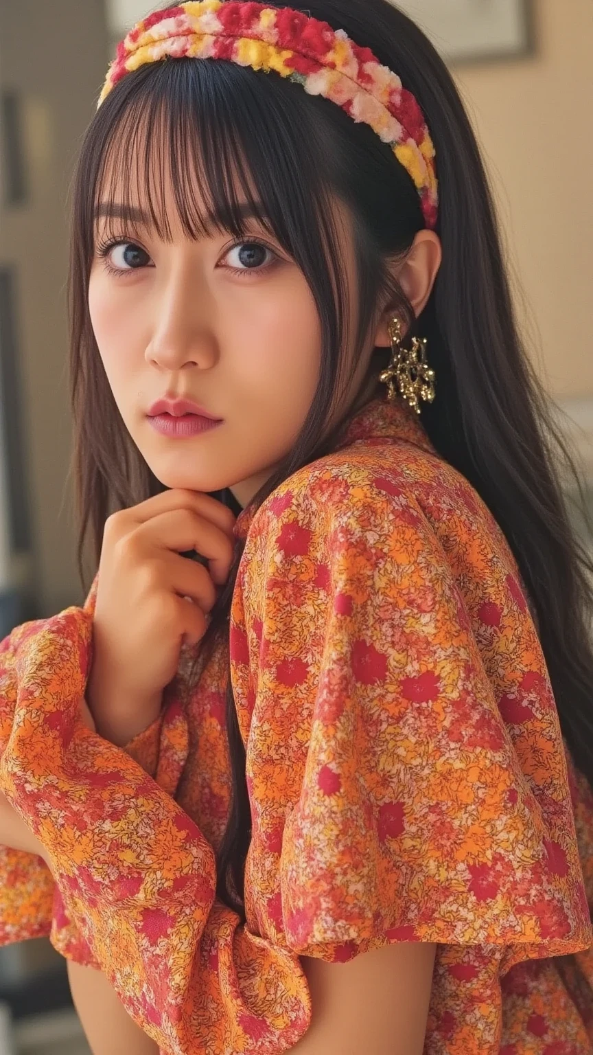 High resolution、masterpiece、1 Japan Beautiful Girl、18-year-old high school student、DQ Minnea, Purple Hair、Circlet, Earrings, choker, bracelet, Small breasts、Beautiful cherry-colored areola、Erect nipples、Narrow waist、Shaved、Orange Dress、Being in a fierce storm、Gust of wind、Gust of windでドレスがめくれて胸を露出する、Shoots curved blades of light from his hands、Light green magic circle、A big tornado、Countless curved blades of light、The curved blade cuts through the air