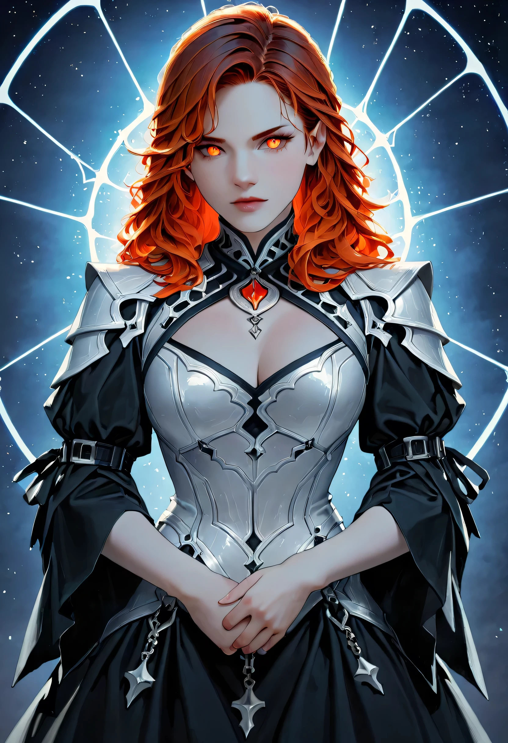 dark fantasy art, a picture of a fantasy, beautiful female vampire, best detailed face,  pale skin, blond hair, glowing eyes, red eyes, wearing black dress, silk dress, intricate dress, hugging a  man, muscular man, best detailed face, wearing white armor, red hair, reflection light, it is night time, the moon is in the sky, a sense of eternal love, soft light. moon rays. high details, best quality, 16k, [ultra detailed], masterpiece, best quality, (extremely detailed), close up, ultra wide shot, photorealistic, RAW, fantasy art, dnd art, fantasy art, realistic art,((best quality)), ((masterpiece)), (detailed), perfect face, fantasy