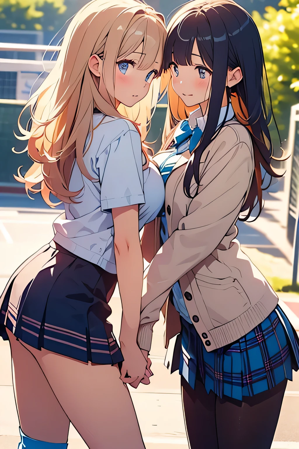  top quality、 Hi-Res、( high image quality:1.2)、 Masterpiece、 detailed background 、age beauty、 huge breasts、(Highly detailed faces:1.2)、 detailed expressions 、( Details:1.2)、 anatomically correct、(Normal number of fingers:1.2)、Bright-colored hair、Spring high school baseball game 、 ren who jump hand in hand with their friends 、 emotionally depict the support of high school girls full of the brilliance of youth 、
( wear tights and cute socks underneath :1.5)、
 high school girls wearing school-colored ribbons line up on the stand while holding a megaphone 、 choose calm colors such as beige or light blue, 、 hugging each other with tears Every time I pitch, I get nervous and hit the ball 、 girls who support the baseball players with all their might 、 ren who are moved and keep their eyes wet 、 ren praying with a serious expression, etc. 、 while the warm spring breeze blows through 、 the last moment the game is decided 、 、 praying with a serious expression 、
 wear a cute flared skirt with a thin cardigan with pearl buttons or 、 you are wrapped in joy when you fly 、 wear a cute flared skirt with a small jacket style top Pair it with a plaid skirt for an adult-like and stylish look、 and hold each other while crying when victory is decided 、 half-up with a ribbon and 、 cute