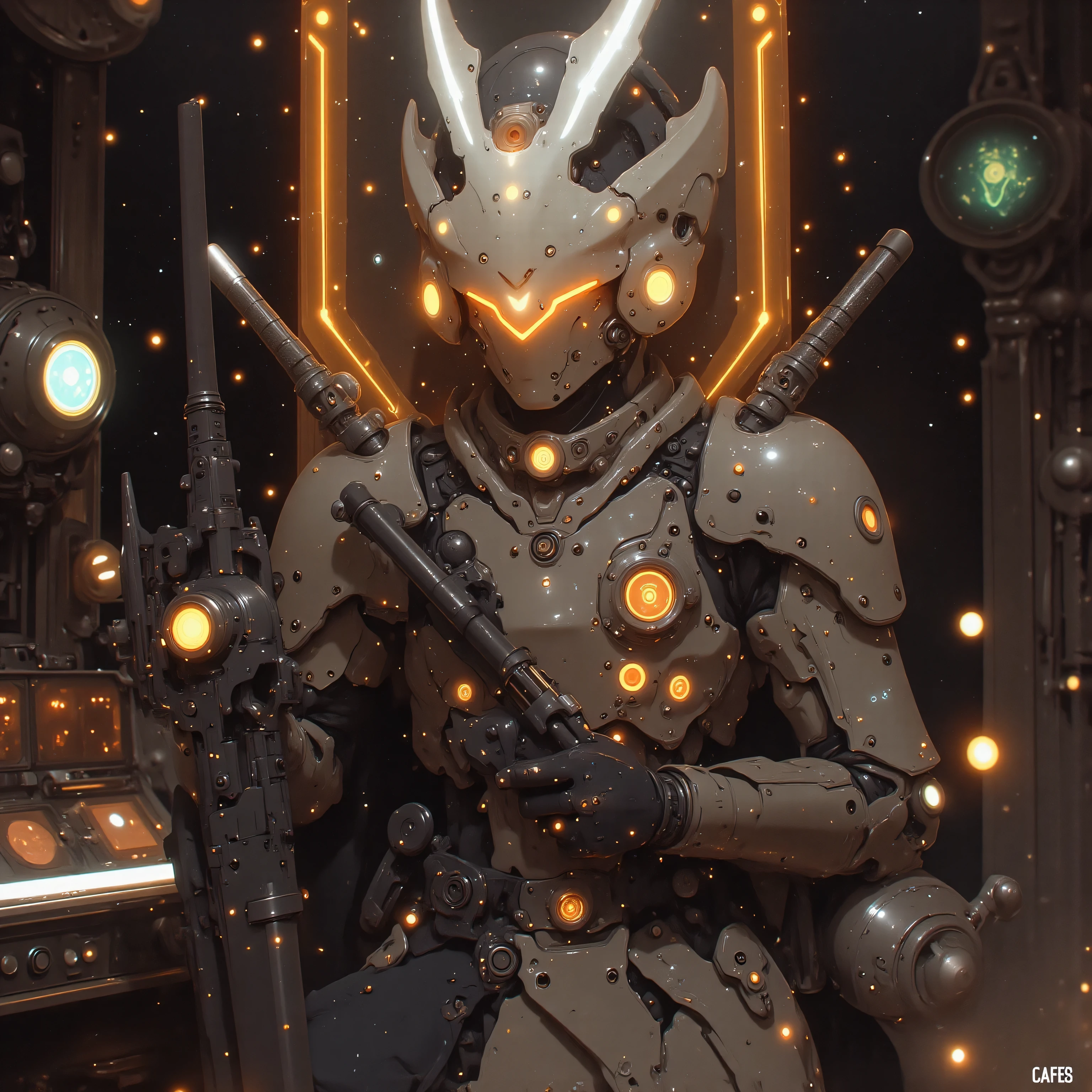 The cosmic warrior kneels in meditation beneath the battleship's warp nacelles, her mechanized limb interfacing with navigation systems. A phantom mecha-dragon guardian phases into existence behind her, its translucent form revealing internal clockwork mechanisms powered by miniature neutron stars. Energy tendrils extend from the dragon's articulated spine to connect with the samurai's kabuto helmet, creating a neural link that enhances her tactical awareness. As stellar energy courses through her plasma kunai, the guardian's holographic wings unfold into defensive screens that replicate the constellation patterns glowing in her armor's nano-weave surface.
