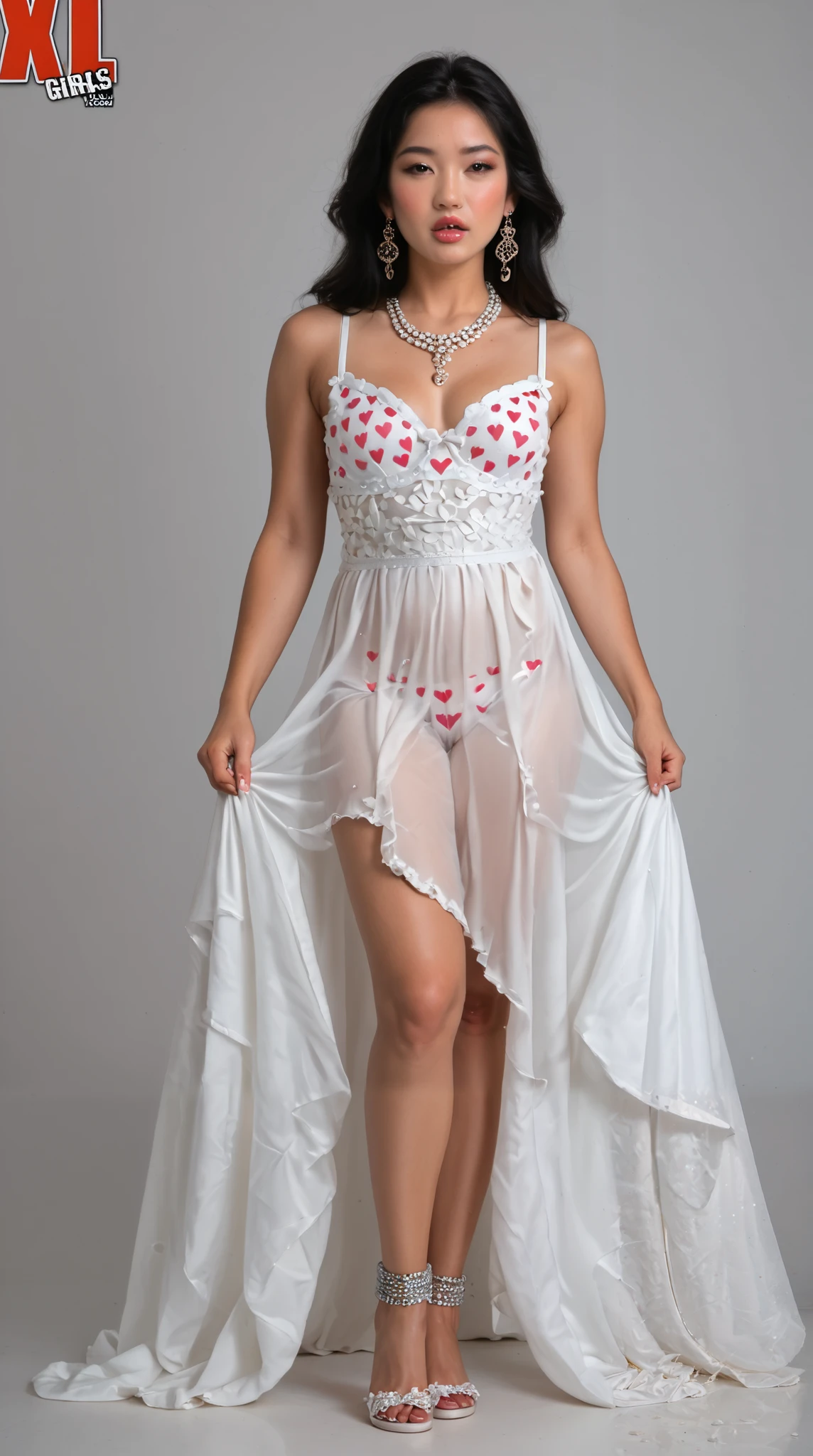 hdr,uhd (award winning photo:1.3) bright lighting (foggy style:1.3) (photorealistic:1.3)

(small breasts:1.3) (skinny:1.3) (full body view:1.3)

(beautiful face:1.3) prefect legs, perfect feet perfect torso, perfect breasts, perfect arms (perfect hands:1.3) five toes, excessive elegant jewelry, huge earrings, (excessive necklaces:1.3) rings, leg bands (thick lips:1.3) (gorgeous asian girl:1.3) (black hair:1.3) (wearing heart pattern lingerie:1.3) (hearts:1.3) (roses:1.3) (sexy lingerie:1.3)