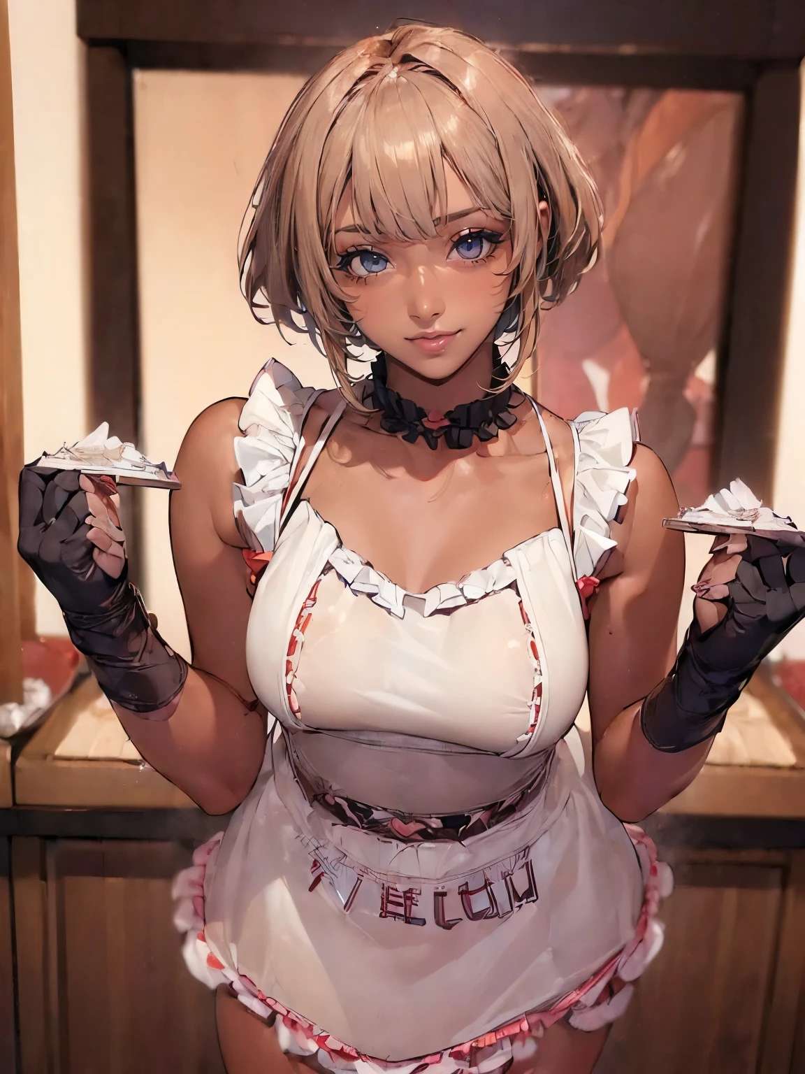 nsfw, (Ultra highest resolution), (Ultra highest quality), (Very detailed), (Very clear), (Realistic and natural light and shadow), (Very realistic textures and colors), (Natural composition with no sense of discomfort), (Accurate and natural human anatomy), maid cafe, One pretty girl, Huge and long breasts, Smooth and fine skin, Maid's uniform with a lot of exposure, coffee shop