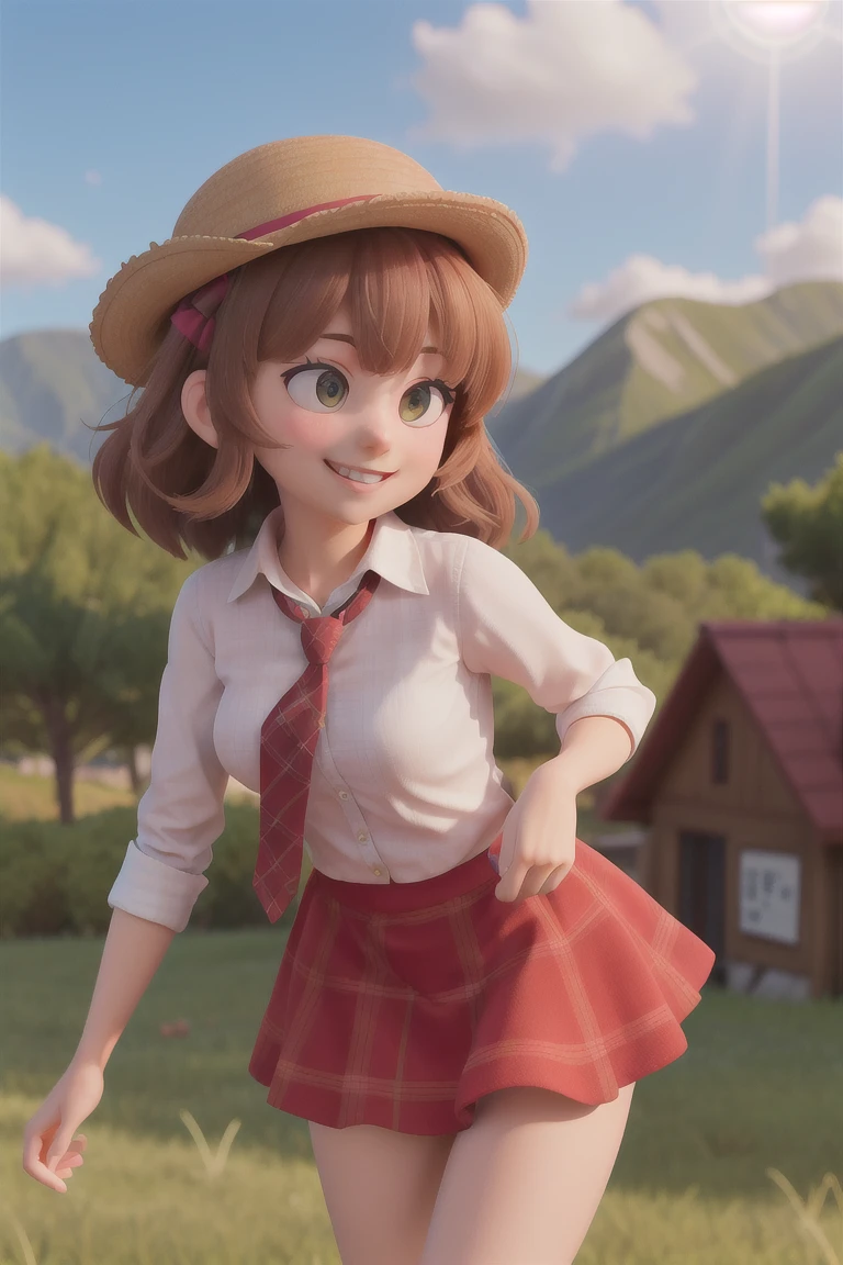 masterpiece, high quality best quality,1girl, bangs, beach, blue_sky, blush, bow, breasts, checkered, checkered_shirt, checkered_skirt, cloud, cloudy_sky, collarbone, day, envelope, giving, grass, hair_bow, heart, holding, holding_letter, horizon, incoming_gift, kazami_yuuka, leaning_forward, lens_flare, letter, light_rays, long_hair, looking_at_viewer, love_letter, mountain, mountainous_horizon, ocean, outdoors, plaid, plaid_background, plaid_bikini, plaid_bow, plaid_bowtie, plaid_bra, plaid_dress, plaid_headwear, plaid_jacket, plaid_legwear, plaid_necktie, plaid_neckwear, plaid_panties, plaid_pants, plaid_ribbon, plaid_scarf, plaid_shirt, plaid_skirt, plaid_vest, pov, shirt, skirt, sky, smile, solo, sun, sunbeam, sunlight, tree