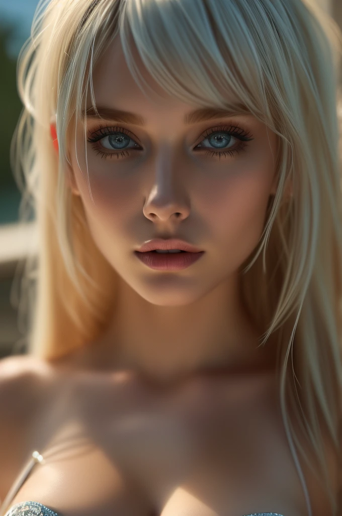 (undressed:1.3), best quality, expresive eyes, (perfect face and body:1.3). A mid body shot photo of a perfect woman figure very close to the viewer, within a white, almost pure light tunnel that seems endless. The distant darkness at the tunnel's end is barely a speck, far away. The tunnel walls are barely visible in the deep shadows, with abstract symbols. Natural atmosphere with flowers, infinity and erotism
