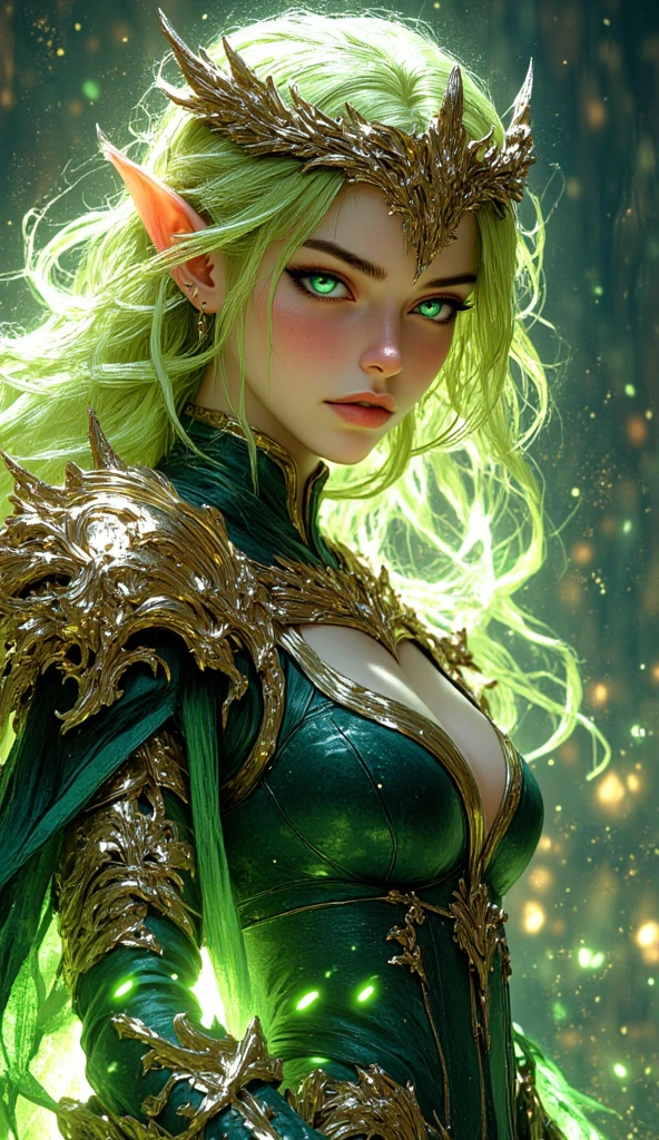(1 female medusa-like mutant: 1.2), With a beautiful, enchanting face, this alien seduces us with her allure. Her captivating red eyes gleam brightly, reminiscent of burning embers. Her full body is unlike any human's, boasting a sexy, otherworldly form. No humans are present in this scene as she stands alone, her cells fused in a unique and intriguing extraterrestrial way. (NSFW:1.0), moist skin,
(extraordinary beautiful nude photo:1.4), (glowing Malachite eyes:1.5), (sexy and glamorous:1.1), (coquettish expression:1.2), toned lean body, (muscular body:1.2), (beautiful abs:1.5), beautiful nipples, She has lots of iridescent translucent tentacles instead of her hair, pale skin, (white skin with prominent veins:1.3), moist skin,
Lots of iridescent translucent tentacles adorn her body, shimmering under the dramatic lighting. Her pale skin, with a hint of translucency, adds to her ethereal allure. This masterpiece, rendered in