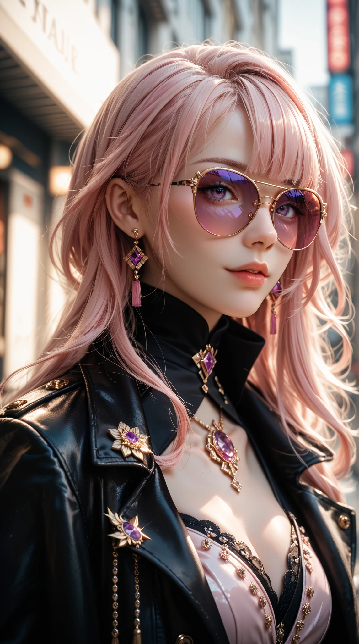 tmasterpiece、top-quality、highestdetailed、Psychedelic kitten design wears colorful and bright pink heart-shaped sunglasses、The is very detailed、Rich in color、Excellent details、Effective portrayal
