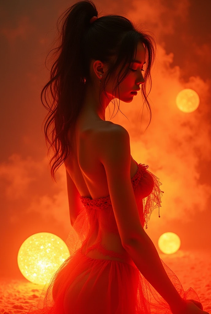 City of miniatures　Topless Beautiful Girl　breathe flames from the mouth