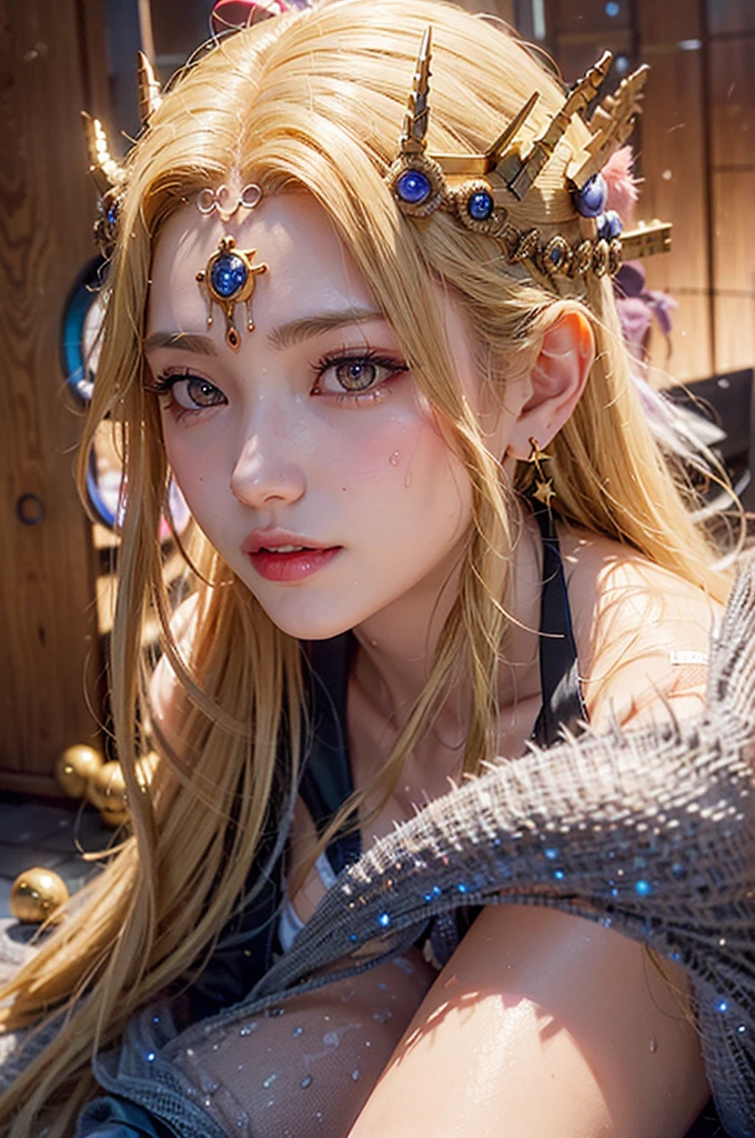 (((masterpiece, best quality))), (((high quality))), (((high resolution illustration))), (((hyper detail))),NSFW, (((Wordsworth's Sharon))),(((Very beautiful long blonde hair))), (((Very beautiful face))), ((((Detailed face)))),(((very beautiful blue eyes))),(((Realistic Skin))),(((her face is flushed))),(((slim body))),(((slim thighs))),(((small breasts))),(((very beautiful slender legs))),(((Black Micro bikini with extremely detailed and intricate decoration that shows her cleavage))),(((A skirt with extremely detailed and intricate decoration))),(((Boots with extremely detailed and intricate decoration))),(((beautiful earrings))),(((beautiful hair ornaments))),((A cloak with very detailed and intricate decoration))),(((1girl))),(((lying on side at the beautiful beach ))),(((her arms behind head))),(((wet her skin))),((she is smiling gently))),(((side view))),(((highest quality:1.6))), (((超A high resolution:1.5))), (((Realistic:1.75))), (((8K resolution))), (((Canon EOS R5, 50mm, Absurd))),(((Ultra-detailed,Cinema Lighting)))